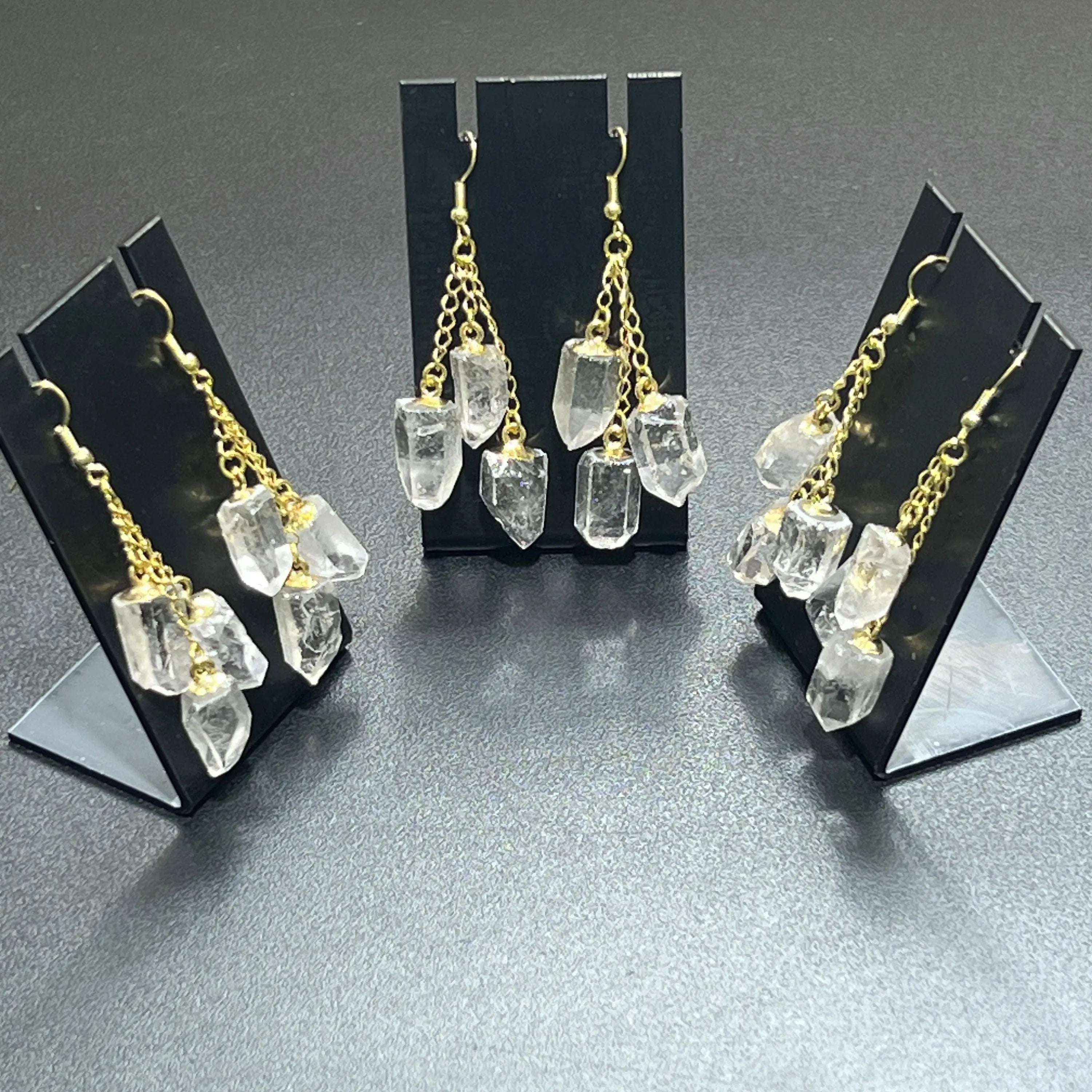 Quartz Crystal Earrings Pair (Gold Stainless Hooks) Gemstone Jewelry | Jewelry > Earrings > Dangle & Drop Earrings | Wiccan Center