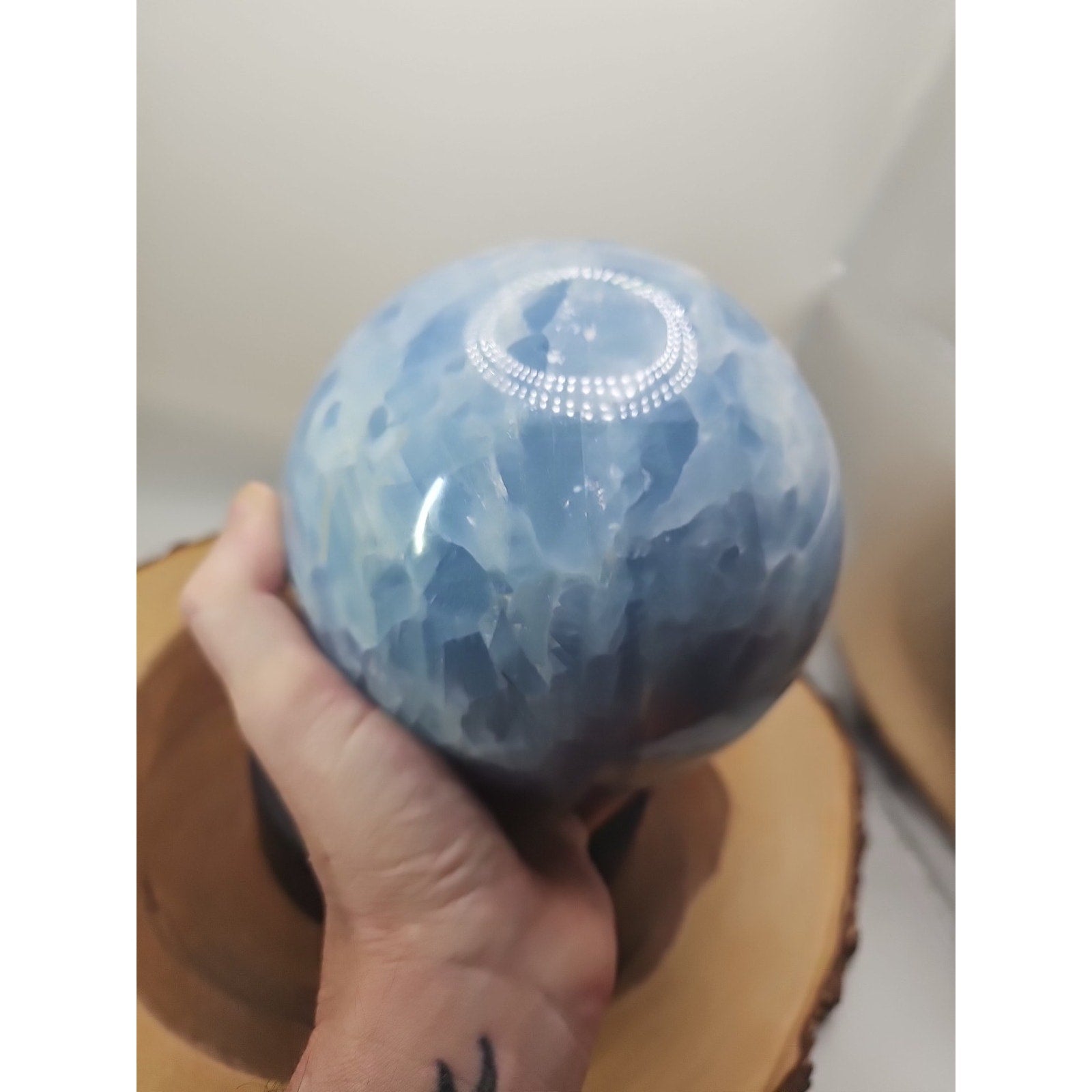 9.17LB Natural Blue crystalThe bal Quartz carved crystal decoration healing | Crystal Spheres & Eggs | Wiccan Center