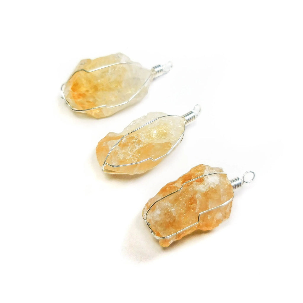 Raw Citrine Crystal Point Pendant (Silver Plated Wire Wrapped) | Craft Supplies & Tools > Beads, Gems & Cabochons > Charms & Pendants > Pendants | Wiccan Center