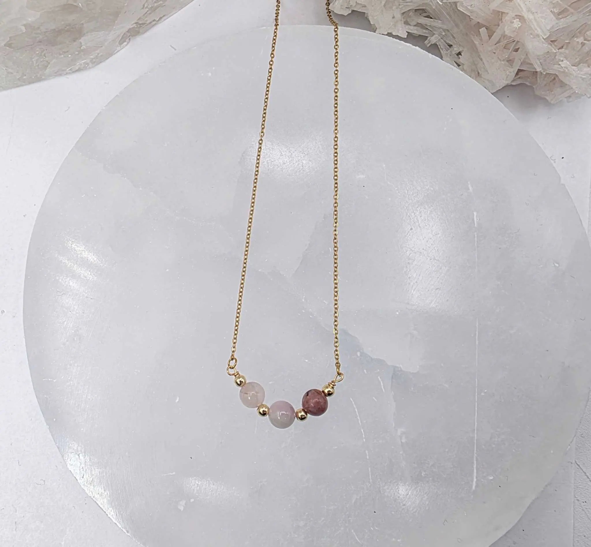 I AM ENOUGH -Kunzite, Rose Quartz, Rhodonite Gem Jewelry Set | Jewelry Set | Wiccan Center