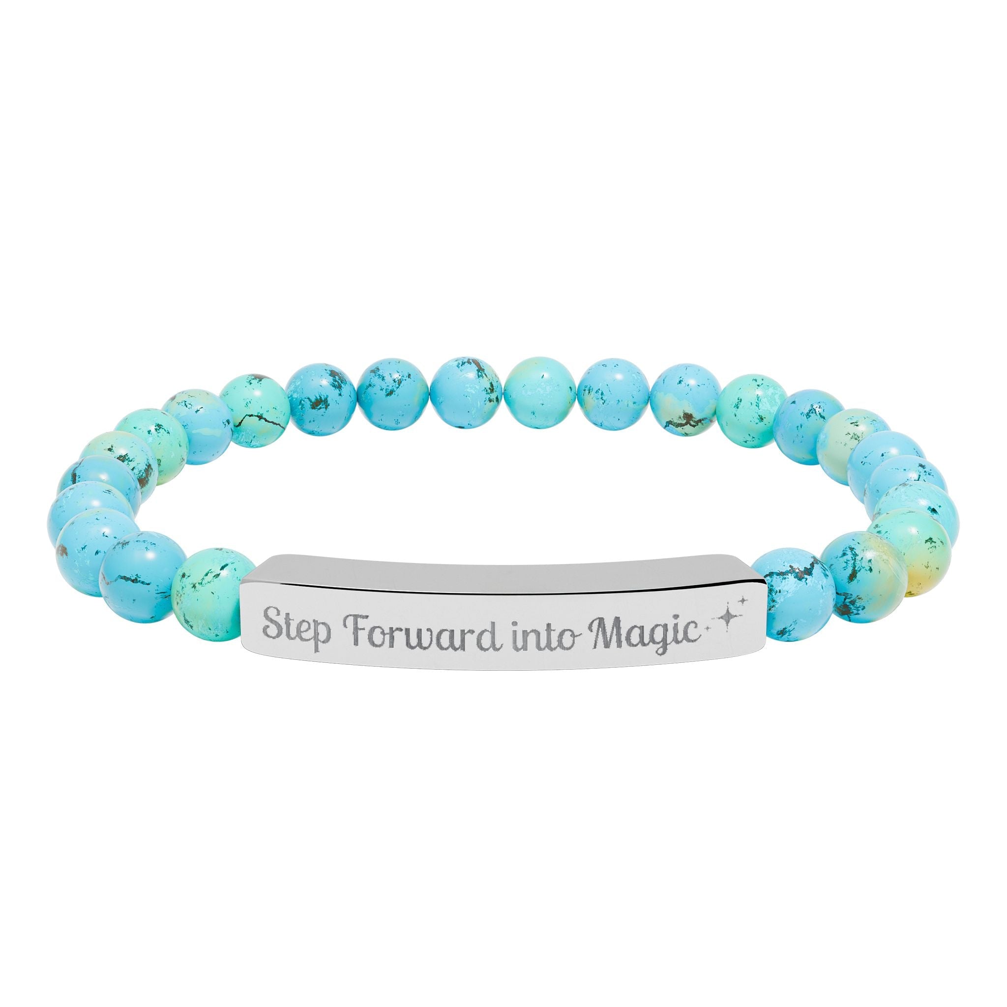 Engraved Natural Stone Stretch Bar Bracelet — "Step Forward into Magic" Motivational Beaded Bracelet | Accessories | Wiccan Center