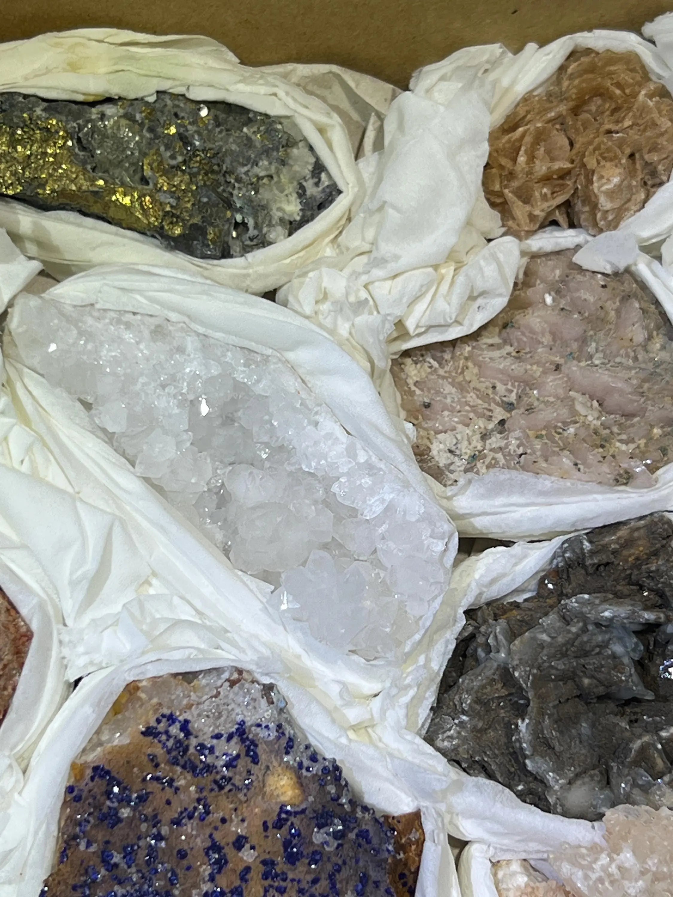 Morocco Mixed Minerals Crystal Druzy Collection Large Boxed Flat Wholesale | Home & Living > Home Decor > Home Accents > Rocks & Geodes | Wiccan Center