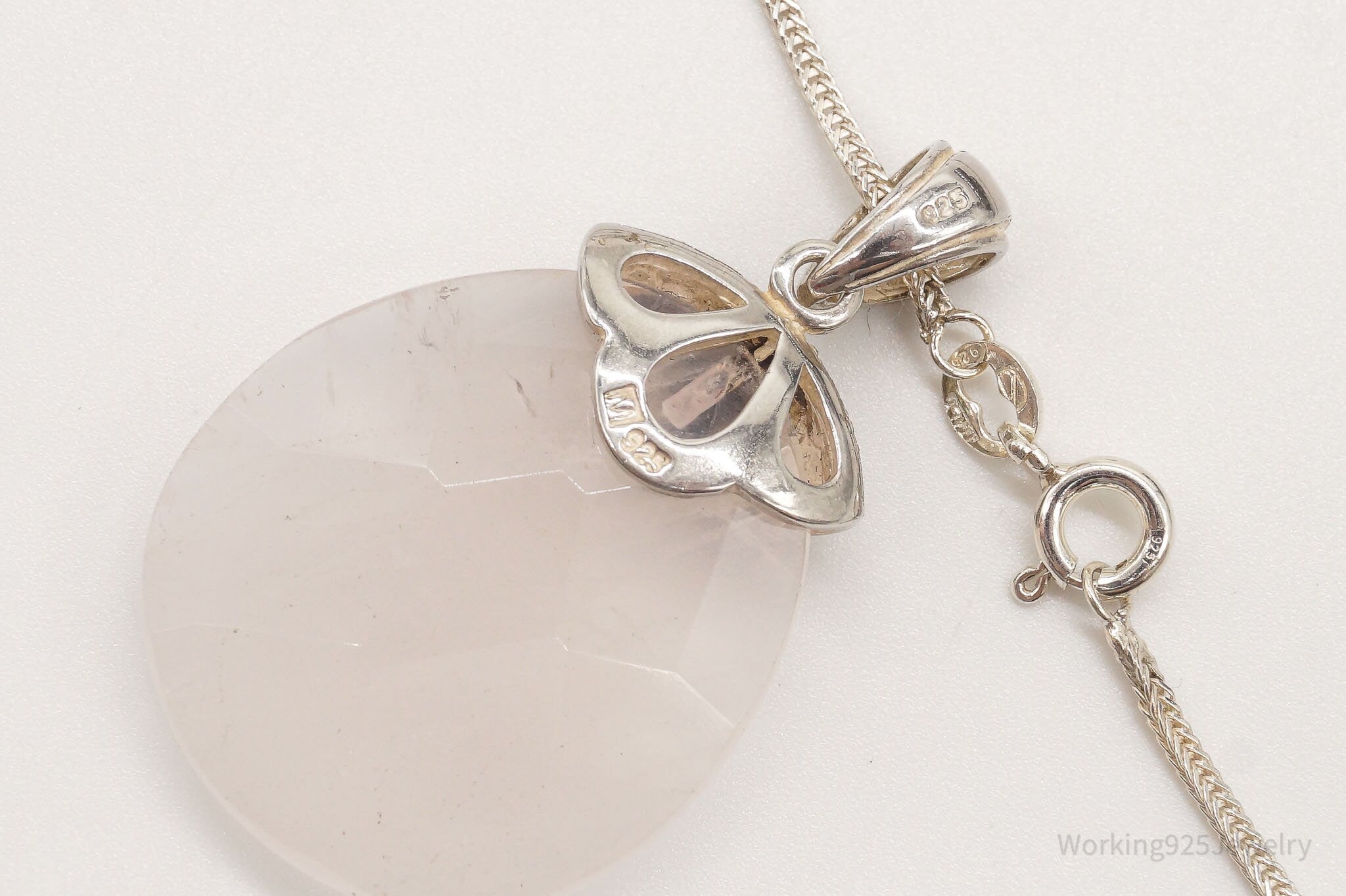 Vintage Large Rose Quartz Marcasite Sterling Silver Necklace | Jewelry > Necklaces > Pendants | Wiccan Center