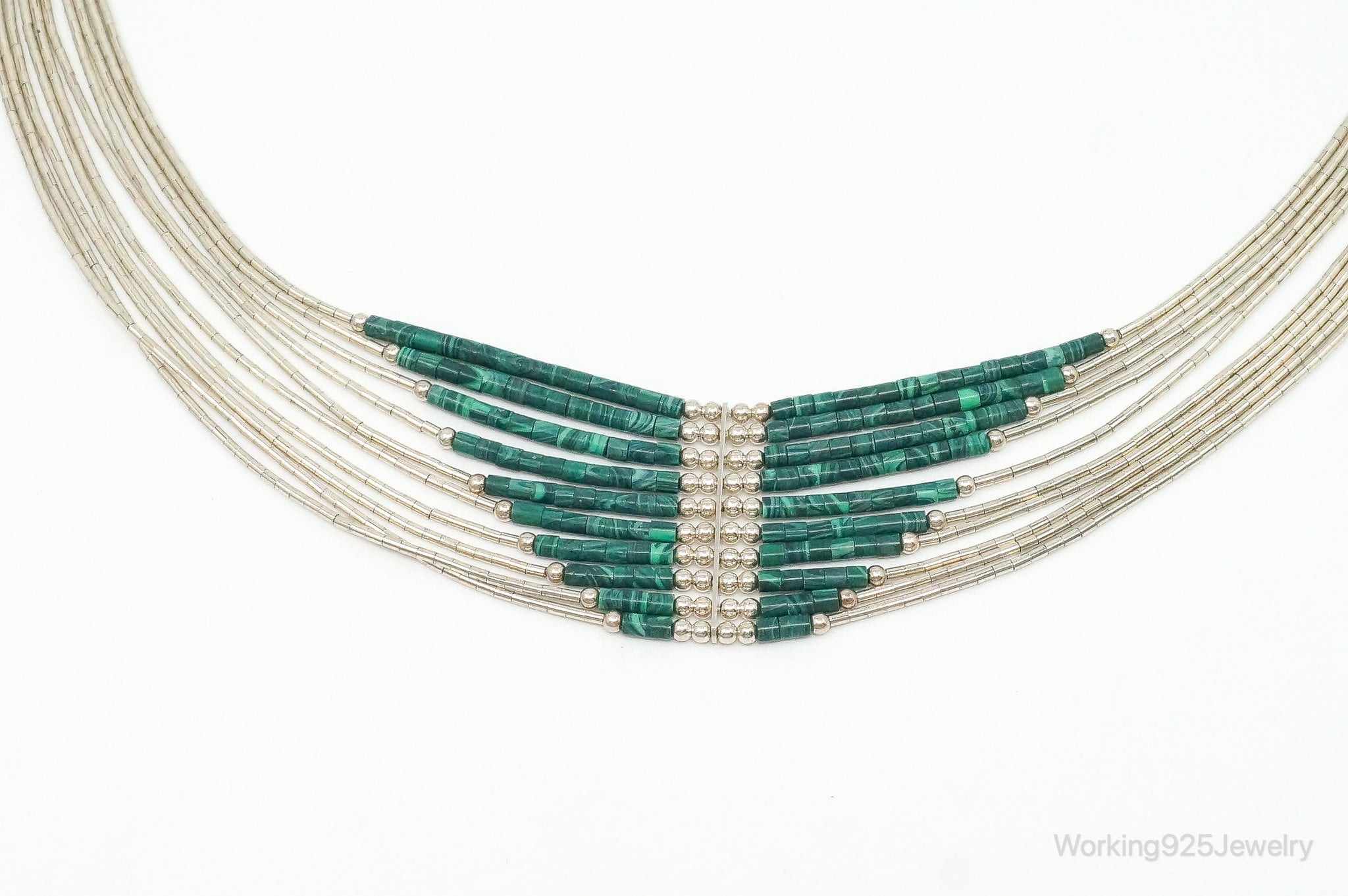 Vintage Native American Malachite Sterling Silver Bead Necklace | Jewelry > Necklaces > Pendants | Wiccan Center