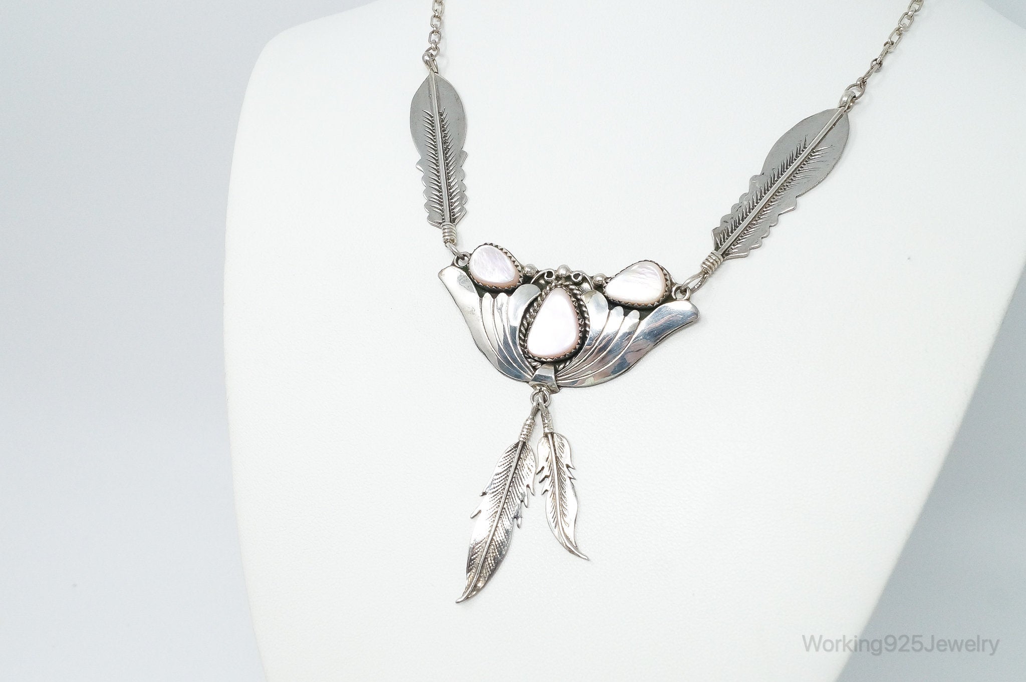 Vintage Native America Pink Mother Of Pearl Sterling Silver Necklace | Jewelry > Necklaces > Pendants | Wiccan Center