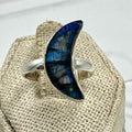 Sterling Silver Labradorite Crescent Moon Ring – Size 8 – Protection, Intuition & Transformation | Rings | Wiccan Center