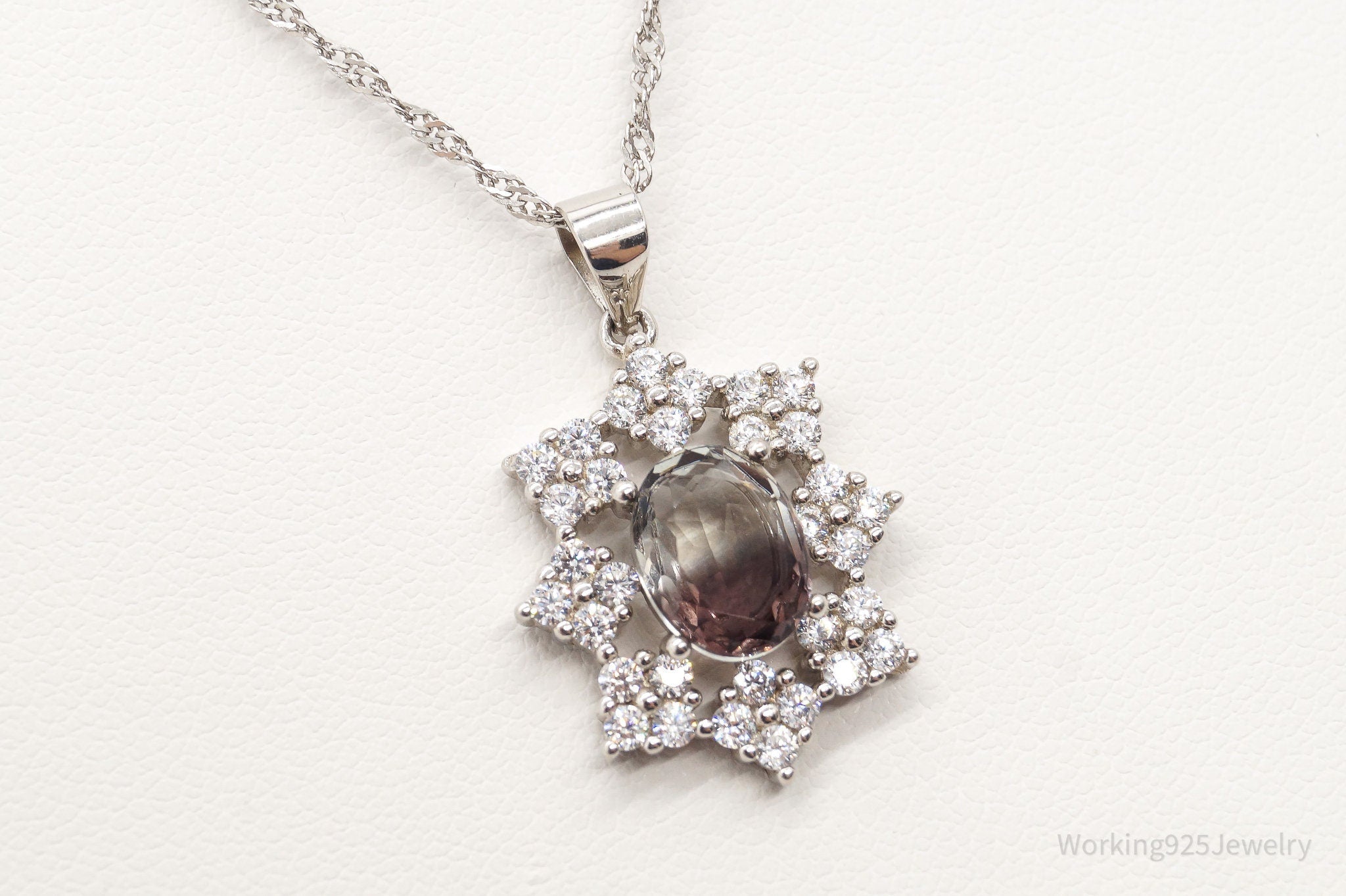 Vintage Tri Color Stone Cubic Zirconia Sterling Silver Necklace | Jewelry > Necklaces > Pendants | Wiccan Center