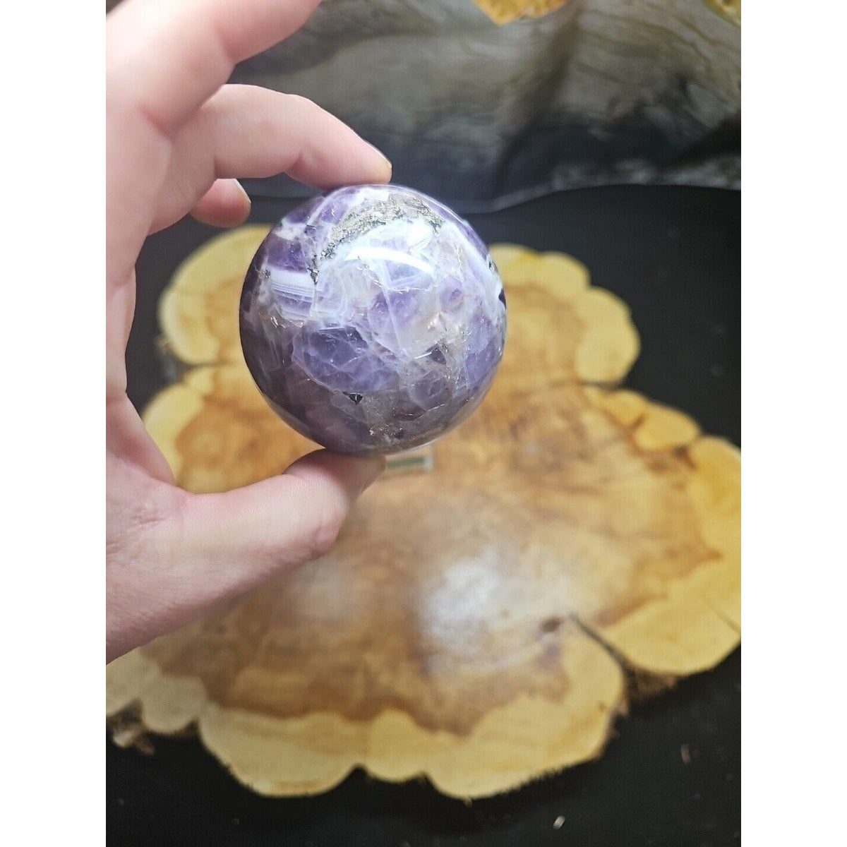 Amethyst Sphere — 65mm with Glass Stand, 1 lb | Crystal Spheres & Eggs | Wiccan Center