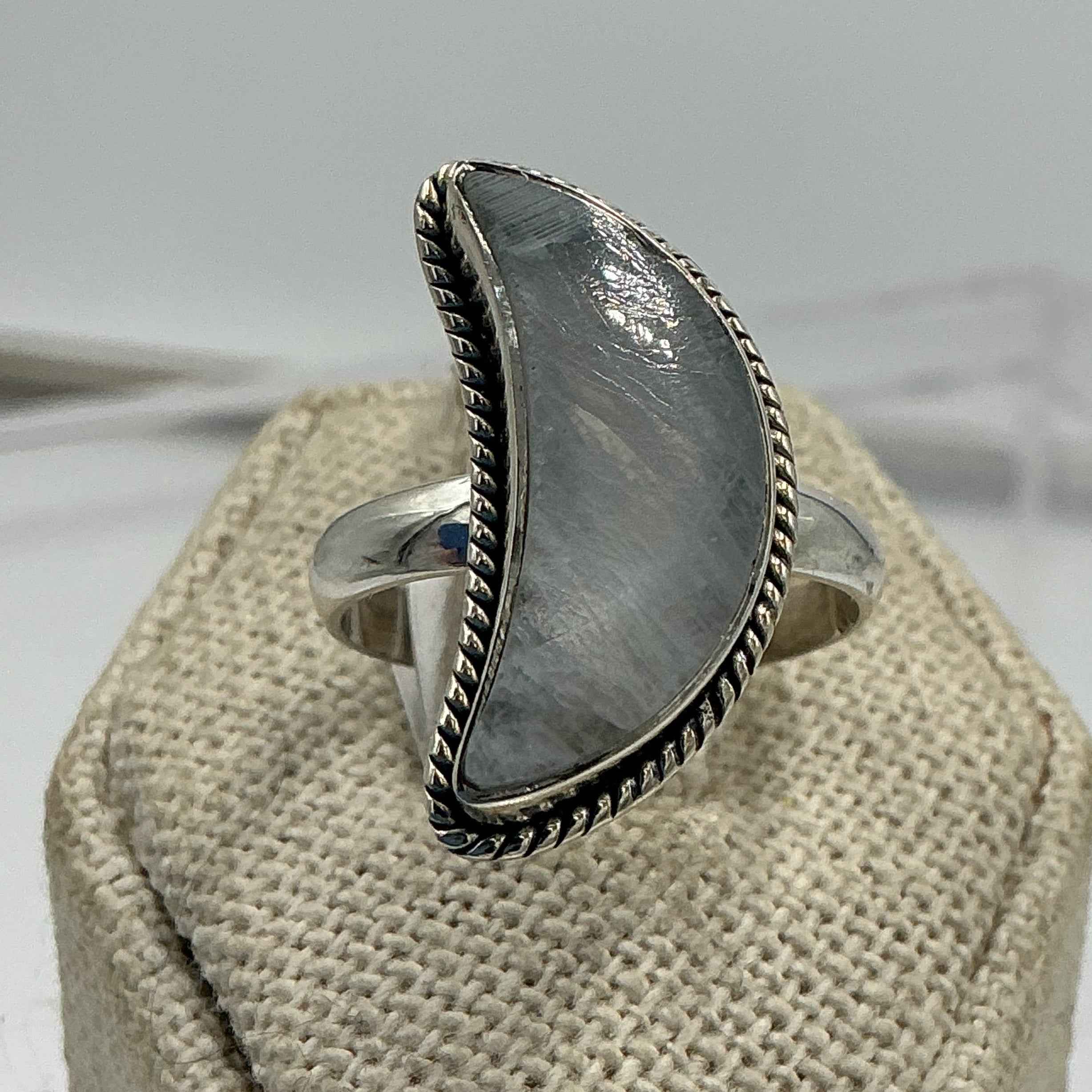 Sterling Silver Rainbow Moonstone Crescent Moon Ring – Size 8 – Intuition, Inner Guidance & New Beginnings | Rings | Wiccan Center
