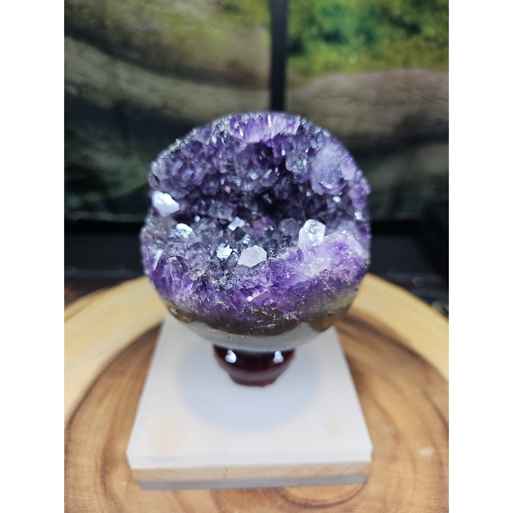 1.92LB Natural Purple Crystal Cave Quartz Open Crystal Ball Spiritual Healing | Geodes & Clusters | Wiccan Center