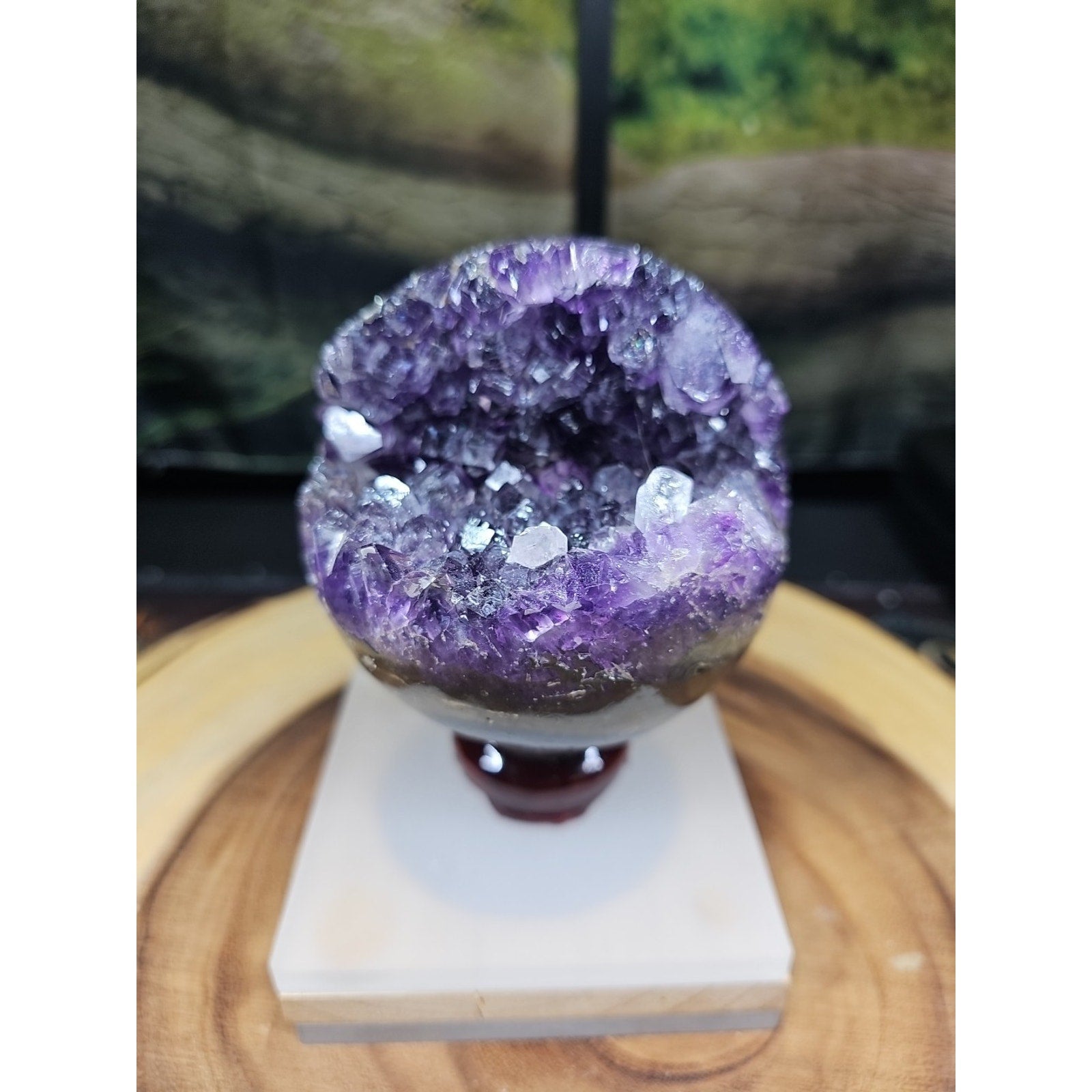 1.92LB Natural Purple Crystal Cave Quartz Open Crystal Ball Spiritual Healing | Geodes & Clusters | Wiccan Center