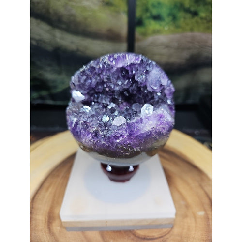1.92LB Natural Purple Crystal Cave Quartz Open Crystal Ball Spiritual Healing | Geodes & Clusters | Wiccan Center