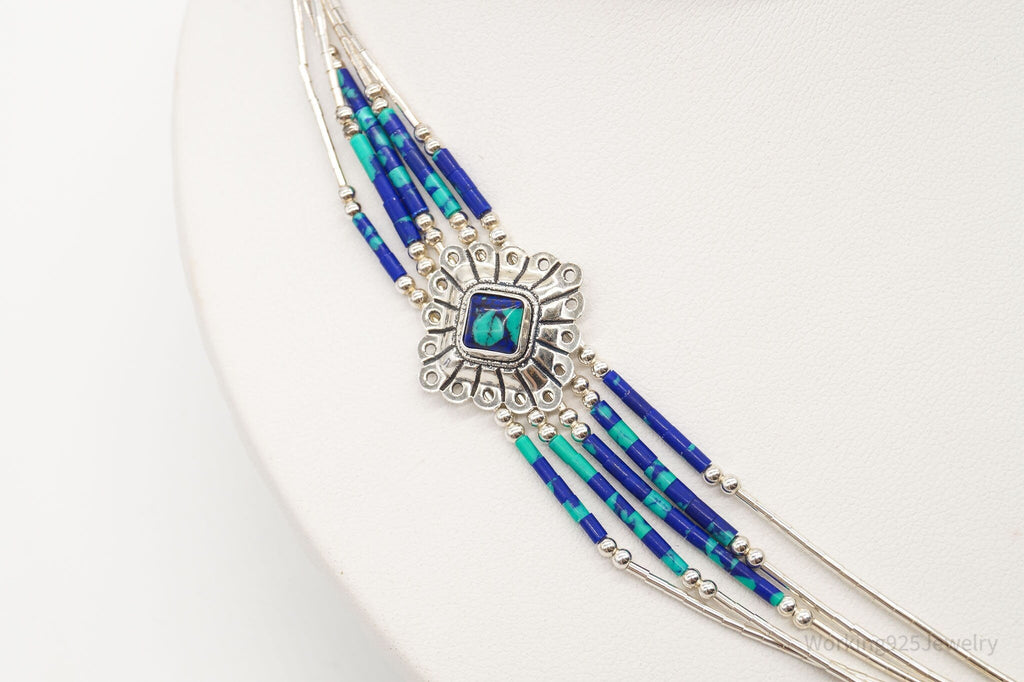 Vintage Native American Azurite Bead Concho Sterling Silver Chain Necklace | Jewelry > Necklaces | Wiccan Center