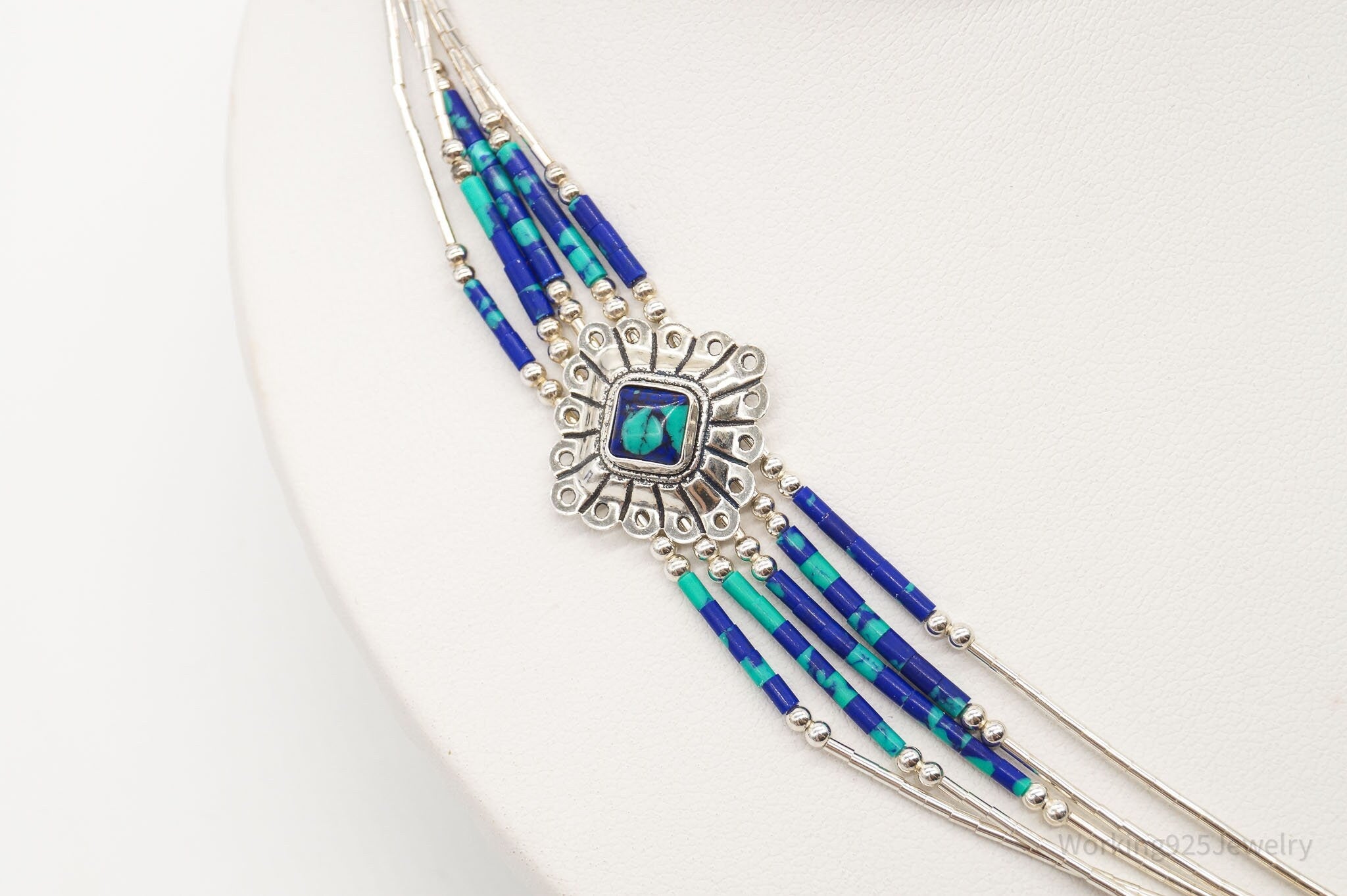 Vintage Native American Azurite Bead Concho Sterling Silver Chain Necklace | Jewelry > Necklaces | Wiccan Center