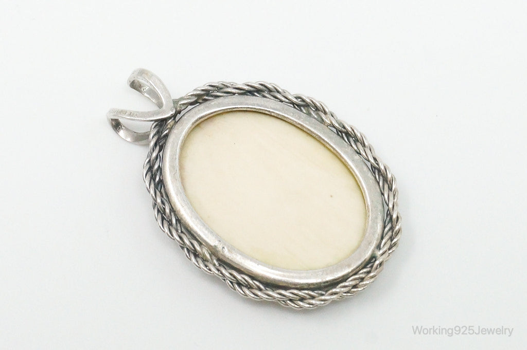 Vintage Painted Rose Bone Southwestern Sterling Silver Pendant | Jewelry > Necklaces > Pendants | Wiccan Center