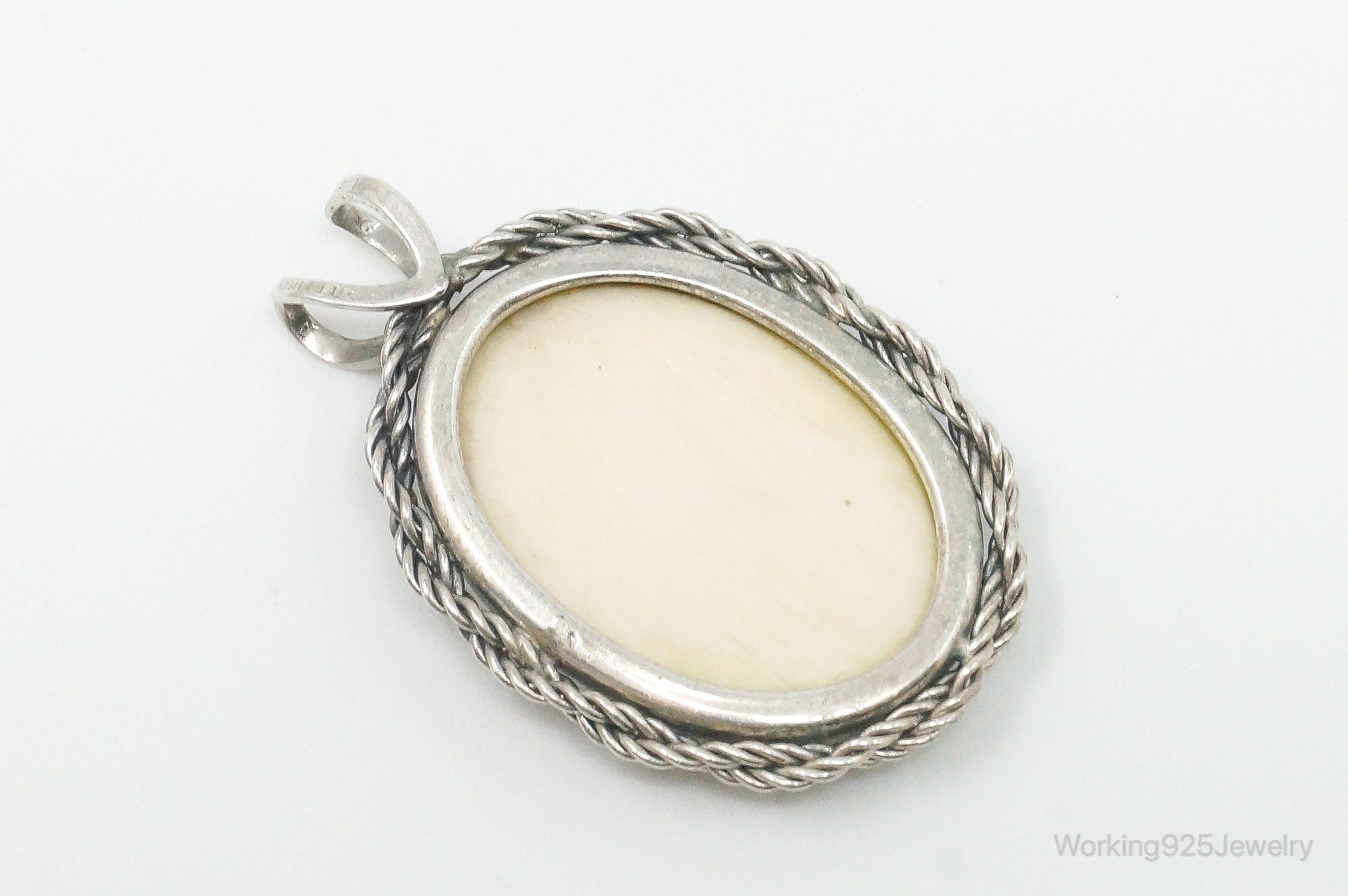 Vintage Painted Rose Bone Southwestern Sterling Silver Pendant | Jewelry > Necklaces > Pendants | Wiccan Center