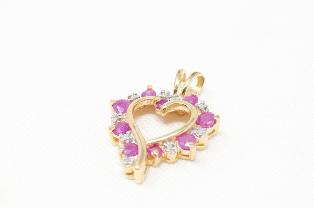 Vintage Ruby Heart Cubic Zirconia Gold Vermeil Sterling Silver Necklace Pendant | Jewelry > Necklaces > Pendants | Wiccan Center