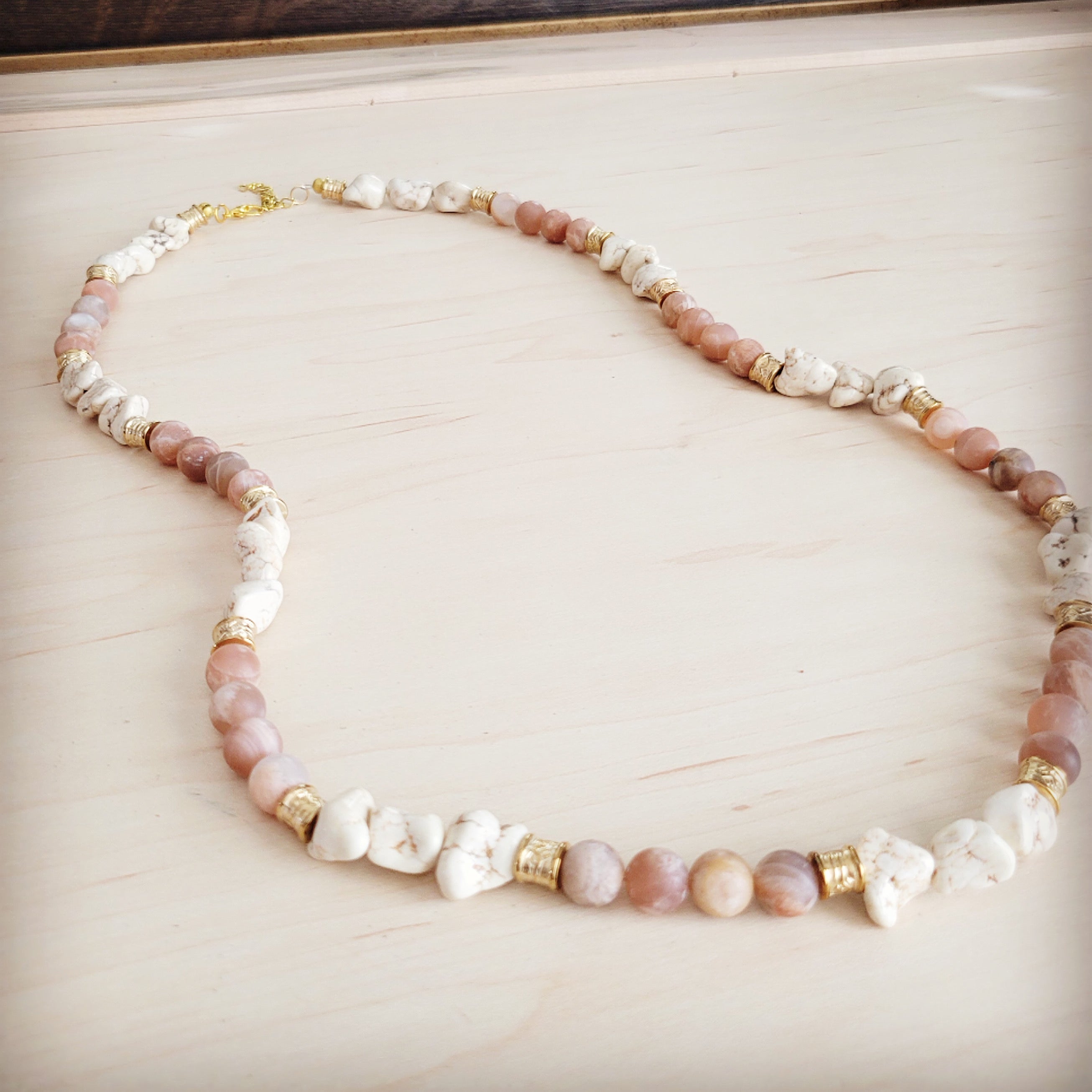 Frosted Sunstone & White Turquoise Long Layering Necklace 262o | Necklace | Wiccan Center