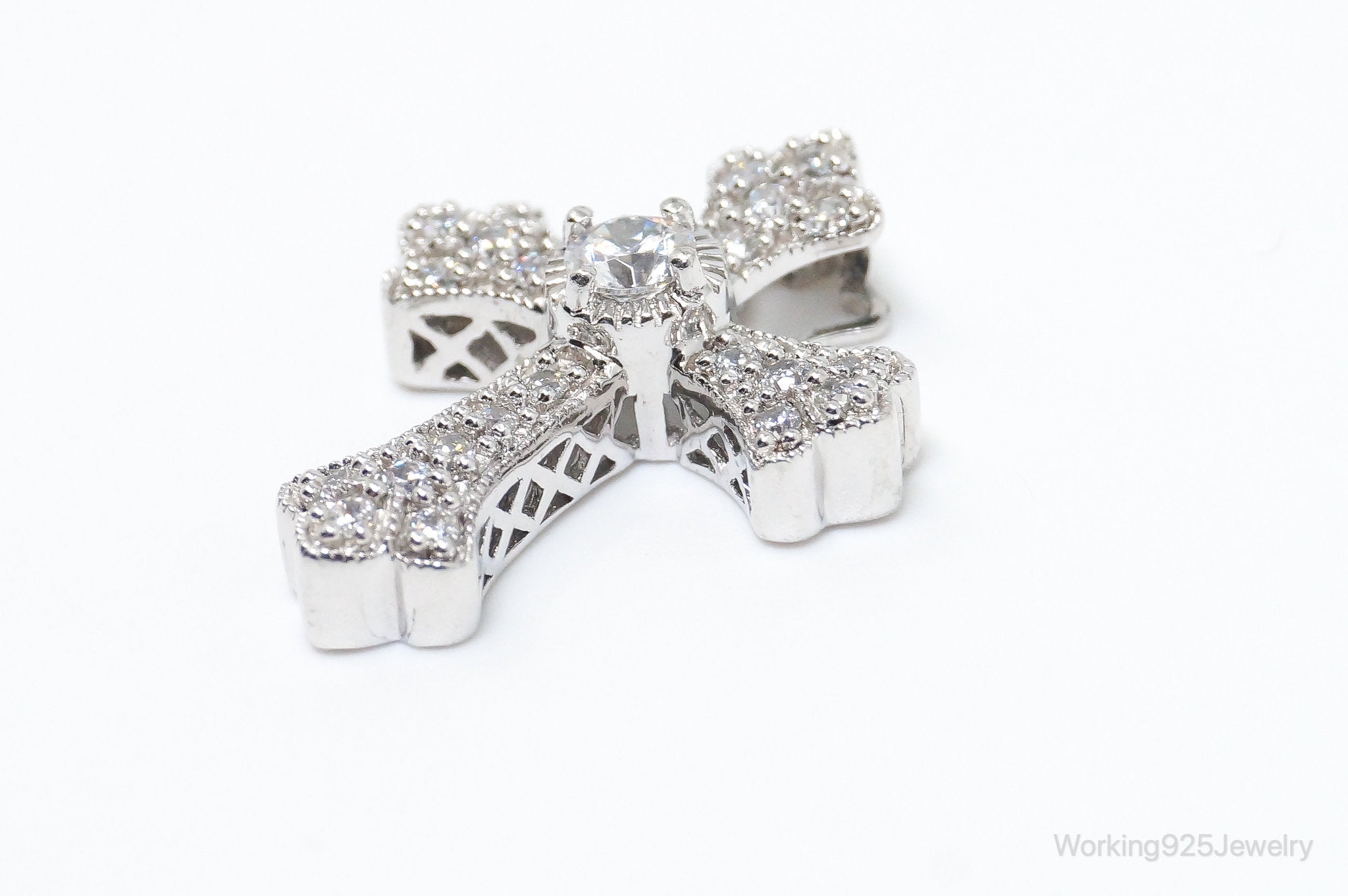 Vintage Designer MEDA Cubic Zirconia Cross Sterling Silver Necklace Pendant | Jewelry > Necklaces > Pendants | Wiccan Center