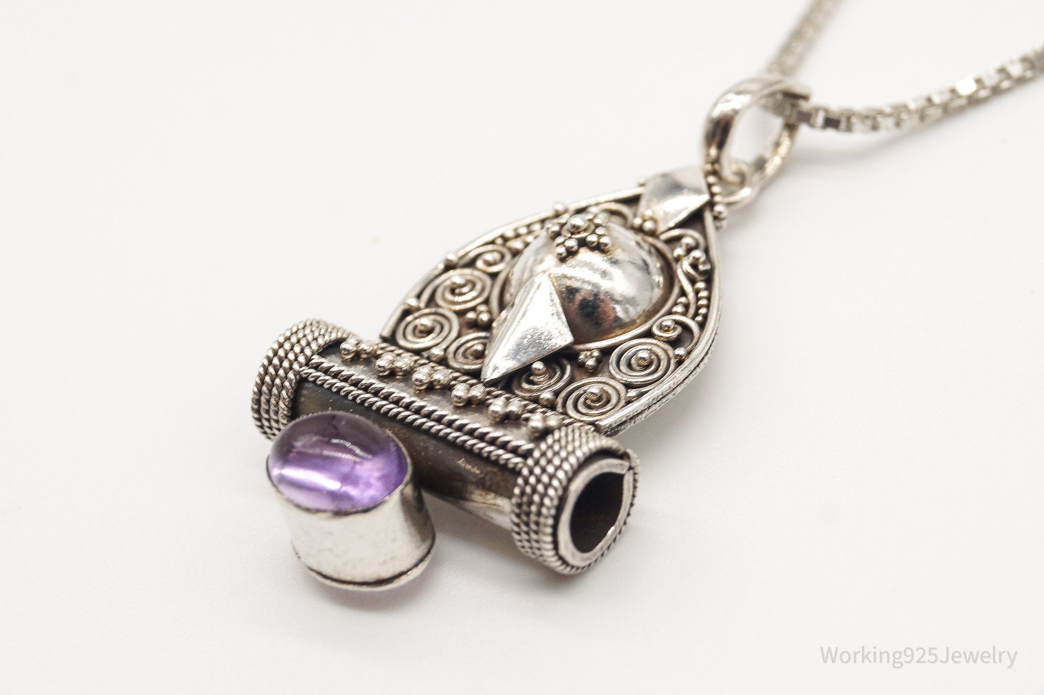 Vintage Amethyst Bali Style Filigree Sterling Silver Necklace | Jewelry > Necklaces > Pendants | Wiccan Center
