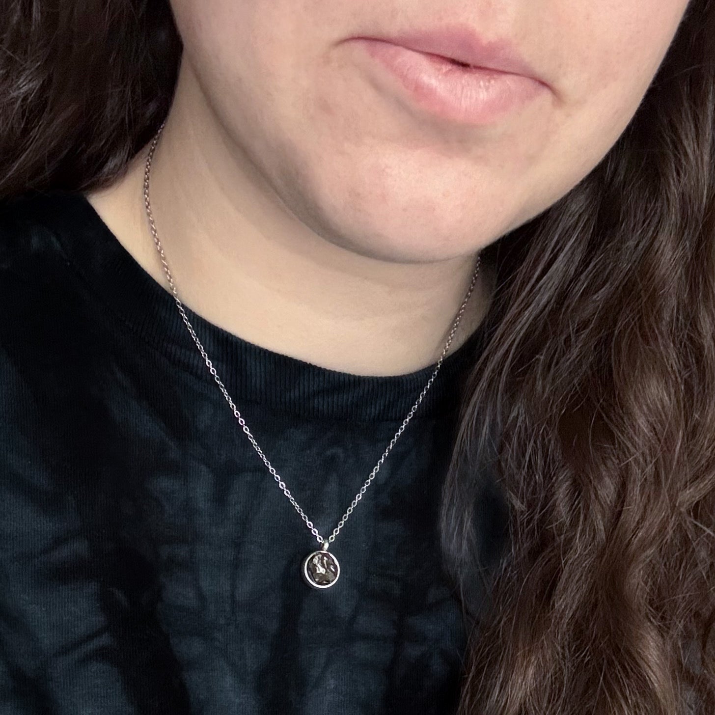 Small Round Meteorite Pendant Necklace in Matte Brushed Silver | Necklace | Wiccan Center