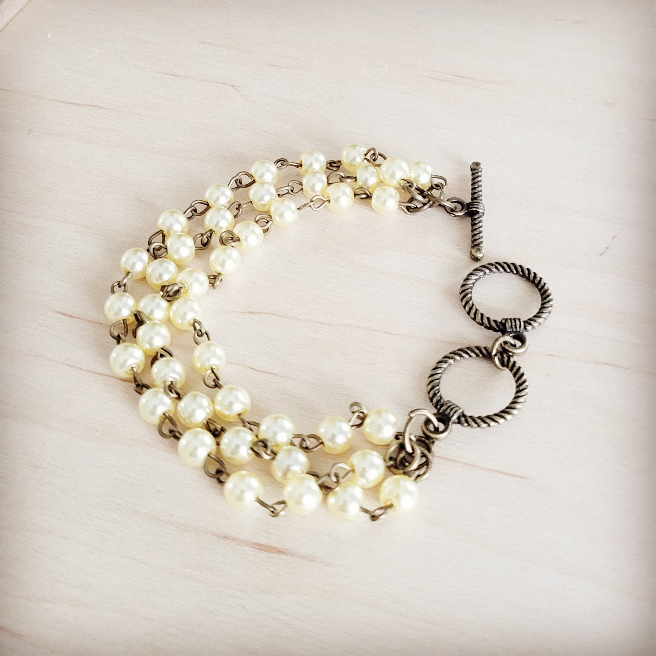 Champagne Pearl Triple Strand Beaded Bracelet 812a | Bracelet | Wiccan Center