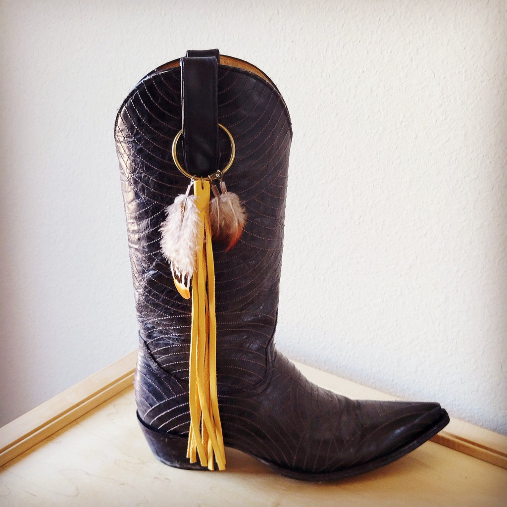 Boho Western Boot Bling Charm with Leather Fringe 500d | Boot Charm | Wiccan Center