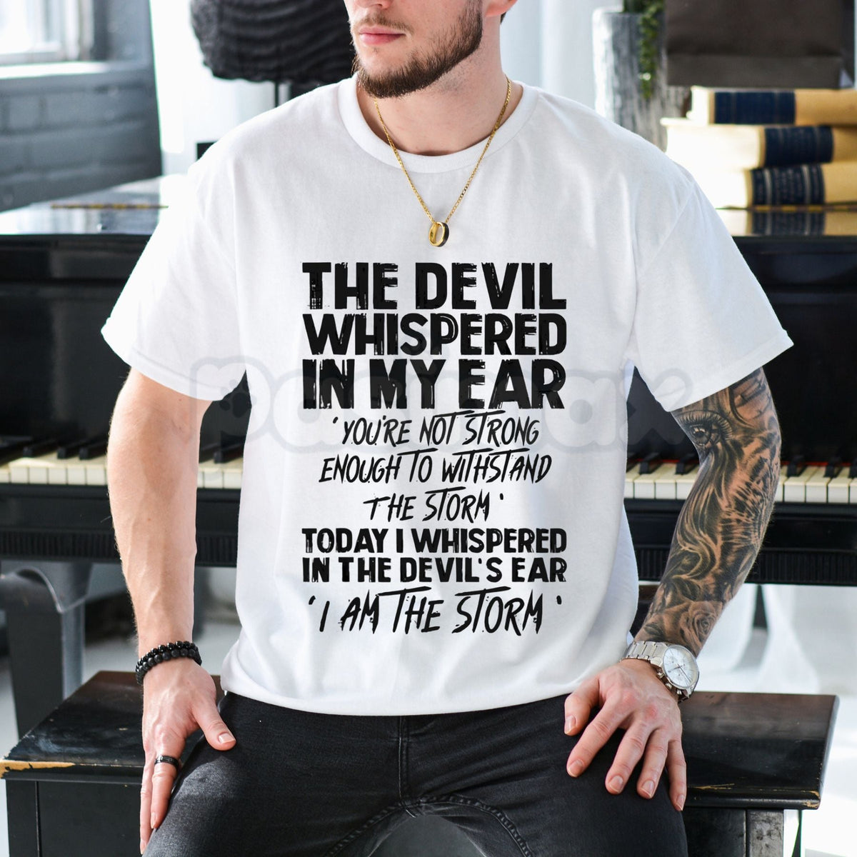 "The Devil Whispered In My Ear" Statement T-Shirt - Motivational Warrior Graphic Tee, Bold Inspirational Resilience Shirt, Premium Heavyweight Unisex Streetwear, Badass Stoic Wisdom Top, Warrior Spirit Gym & Lifestyle Apparel | T-Shirt | Wiccan Center
