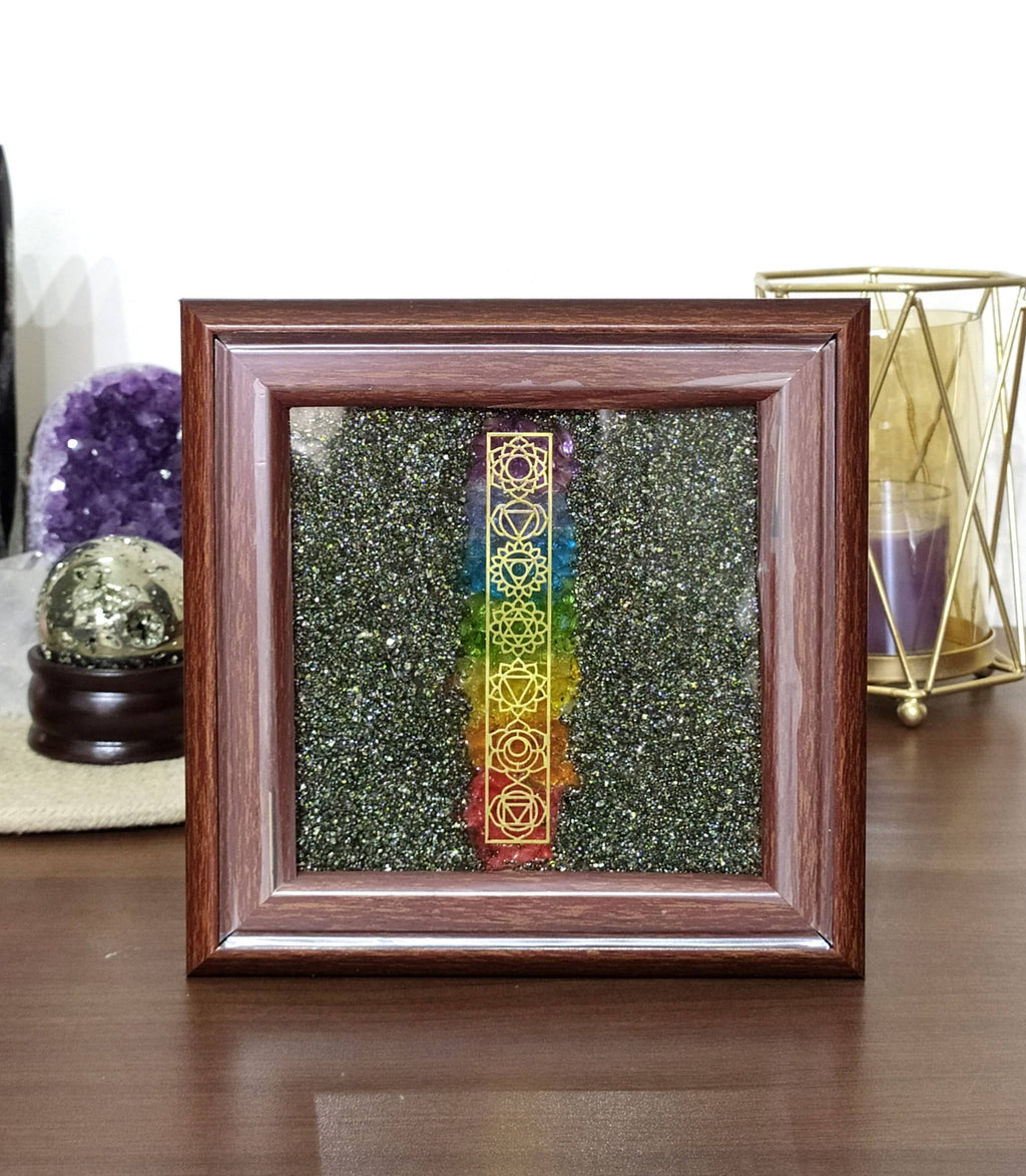 Pyrite Frame Raw Pyrite with 7 Chakra Pyrite Dust Plate
