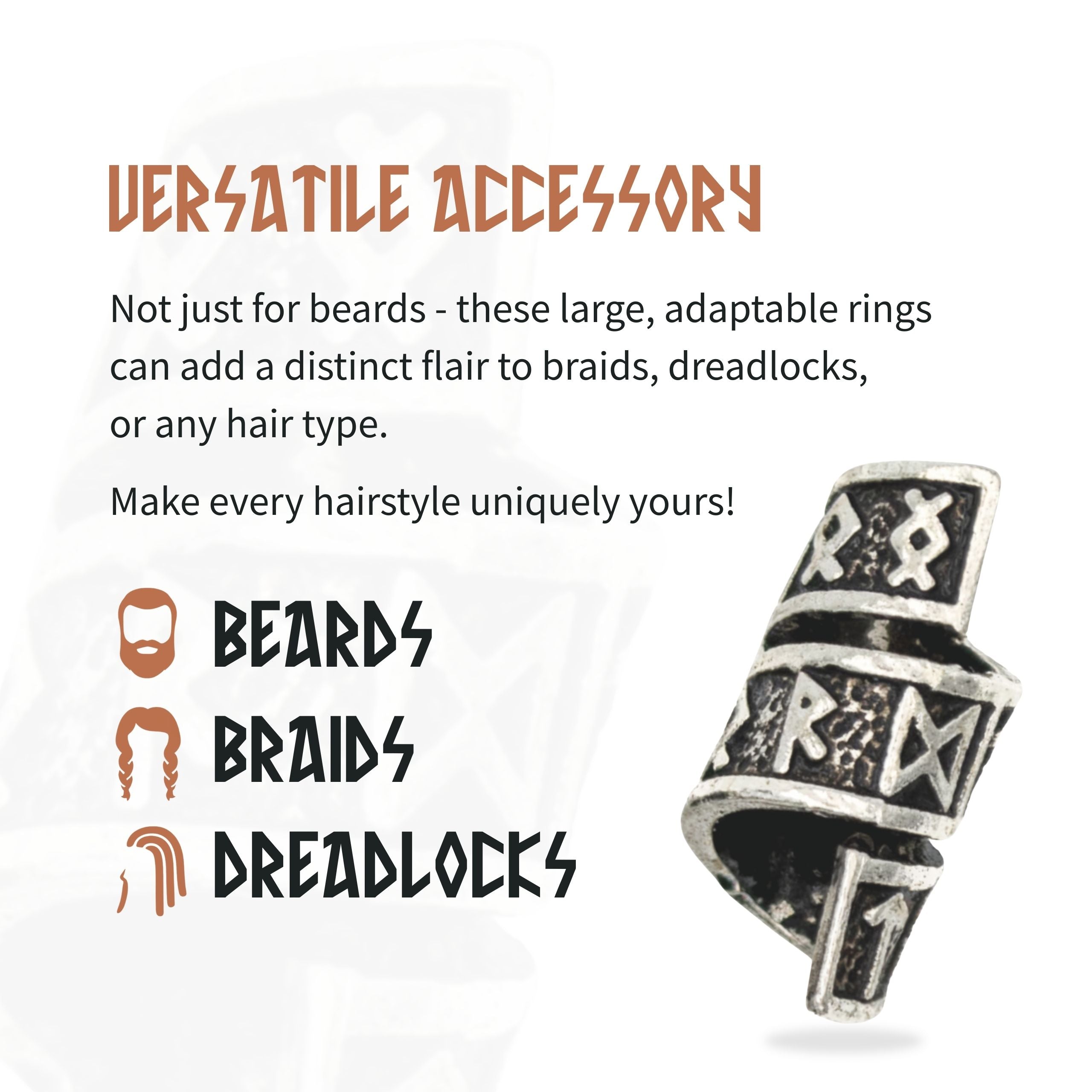 Rune Beard Rings – Elder Futhark Viking Beard Beads (8-Pack)