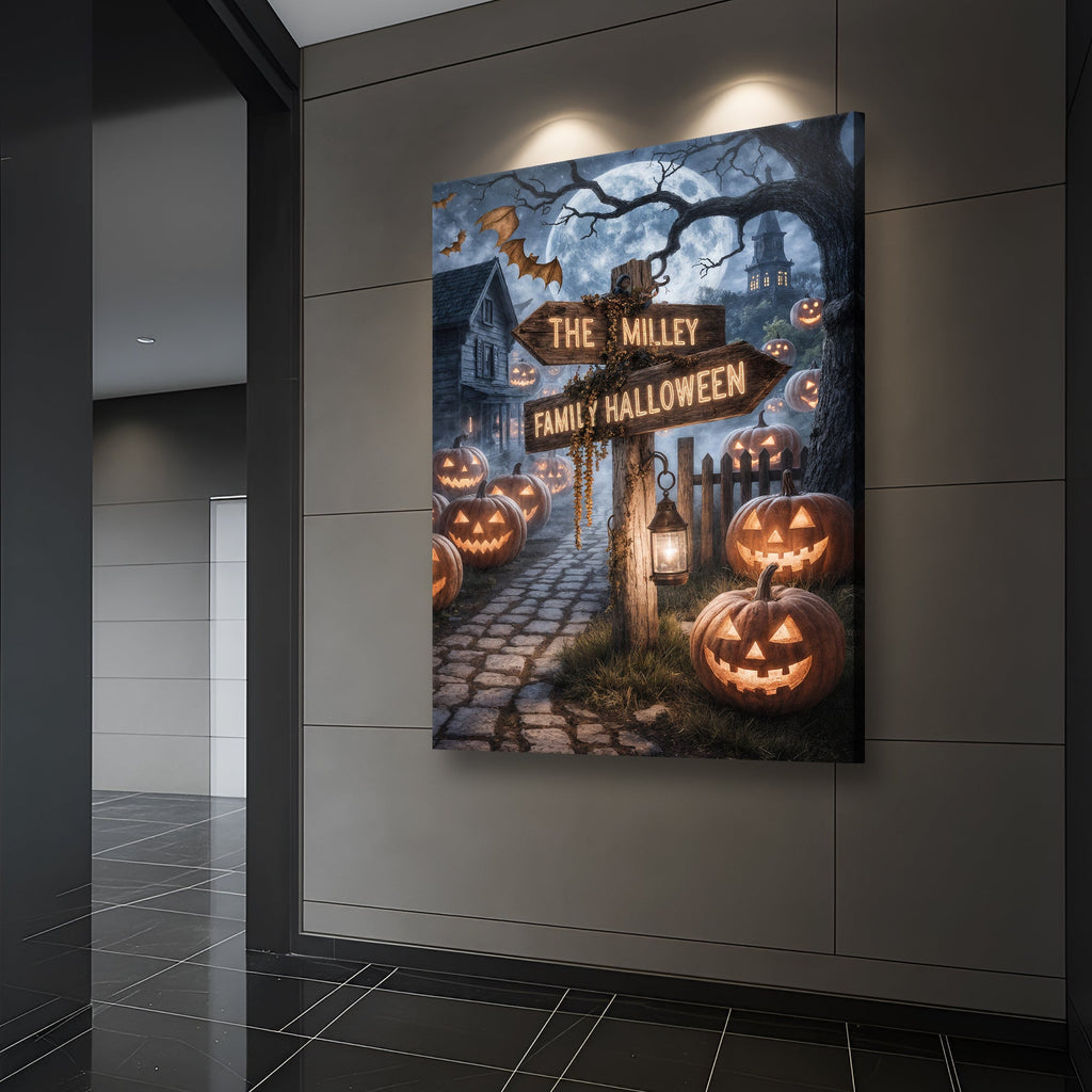 Personalized Family Name Street Sign Halloween Wall Art | Canvas | Wiccan Center