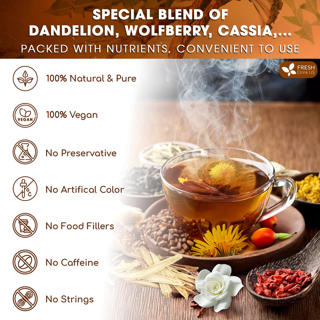 Dandelion Wolfberry Tea - a Natural Blend of Six Herbal Ingredients, Dandelion, Licorice, Cassia, Wolfberry Supports Kidneys & Liver Health (PCOS, Pregnancy, Fibroids, PMS, Menstrual Cycle, Mood), Hormone Balance Tea Beverage | Tea | Wiccan Center