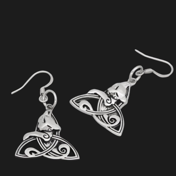 Celtic Cat on Triquetra Stainless Steel Earrings | Earrings | Wiccan Center