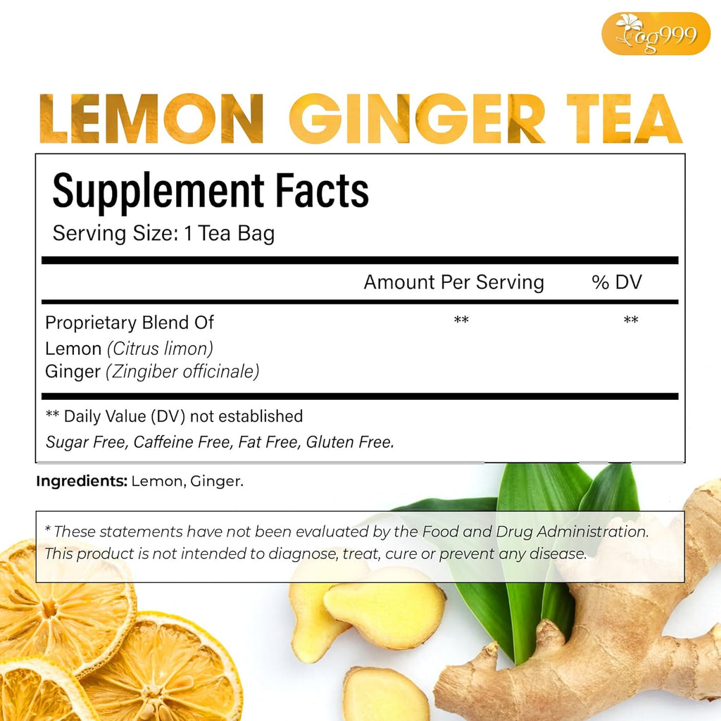 Premium Lemon, Ginger Herbal Blend Tea Bag | Improve Digestion, Support Brain, Weight, Skin and Sleep, Eco-Conscious Tea Bags | Tea | Wiccan Center