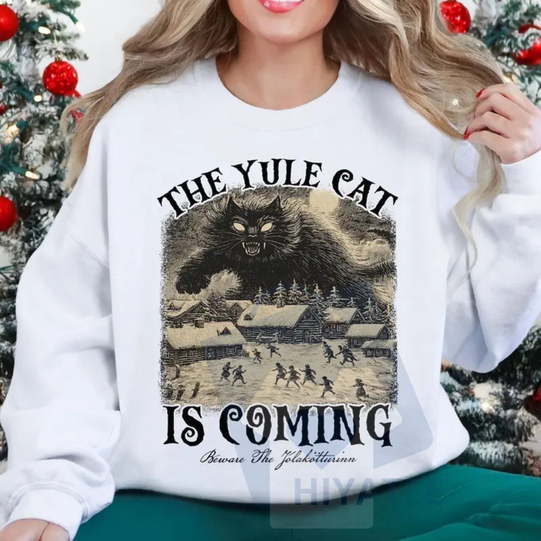 The Yule Cat Is Coming Sweatshirt: Gothic Christmas, Iceland Folklore, Pagan Gift, Folklore Shirt, Winter Solstice Apparel | Sweatshirt | Wiccan Center