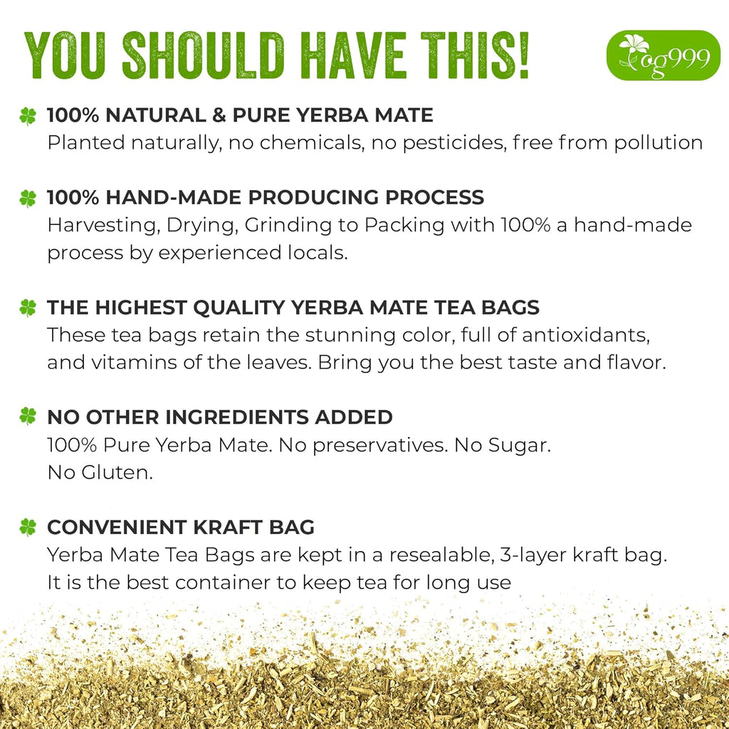 Yerba Mate Tea Bags, Hi-Caffeine, Unsmoked Yerba Mate Tea Bags, Super-Green Yerba Mate, No Dust | Tea | Wiccan Center