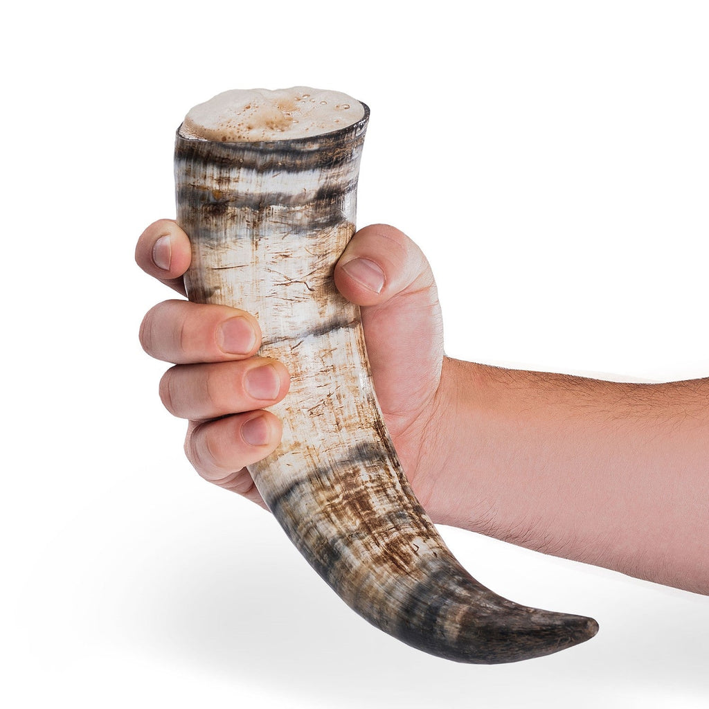 Viking Drinking Horn – Ox Horn with Wooden Stand
