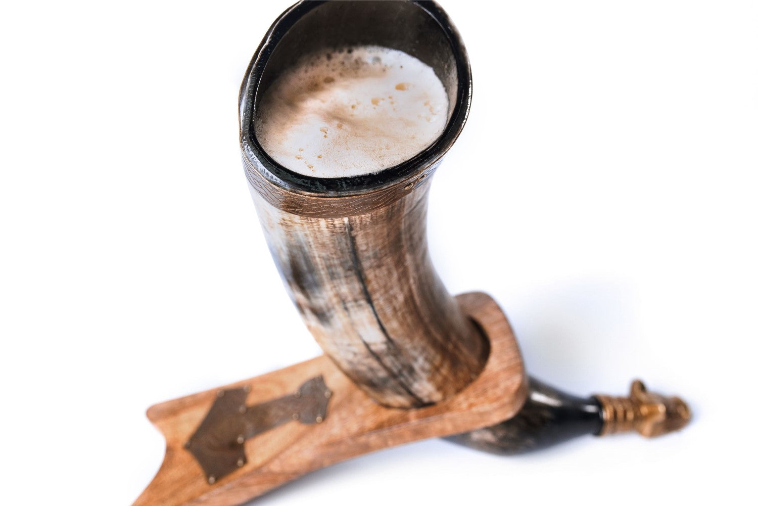 Viking Drinking Horn – Ox Horn with Wooden Stand