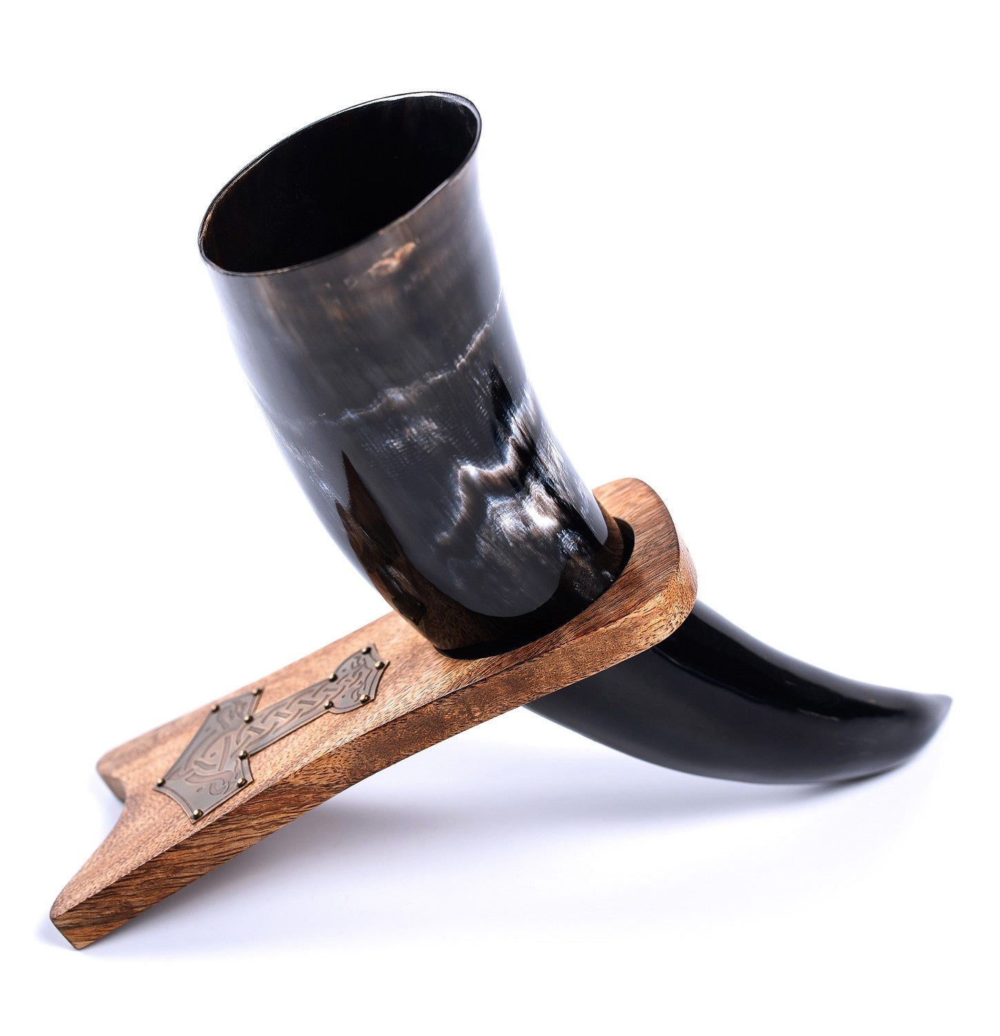 Viking Drinking Horn – Ox Horn with Wooden Stand