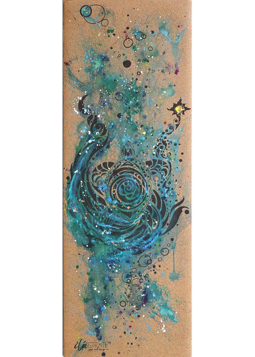 Tribute to Keya (Turtle) Cork Yoga Mat | Yoga Mat - Hand Painted | Wiccan Center