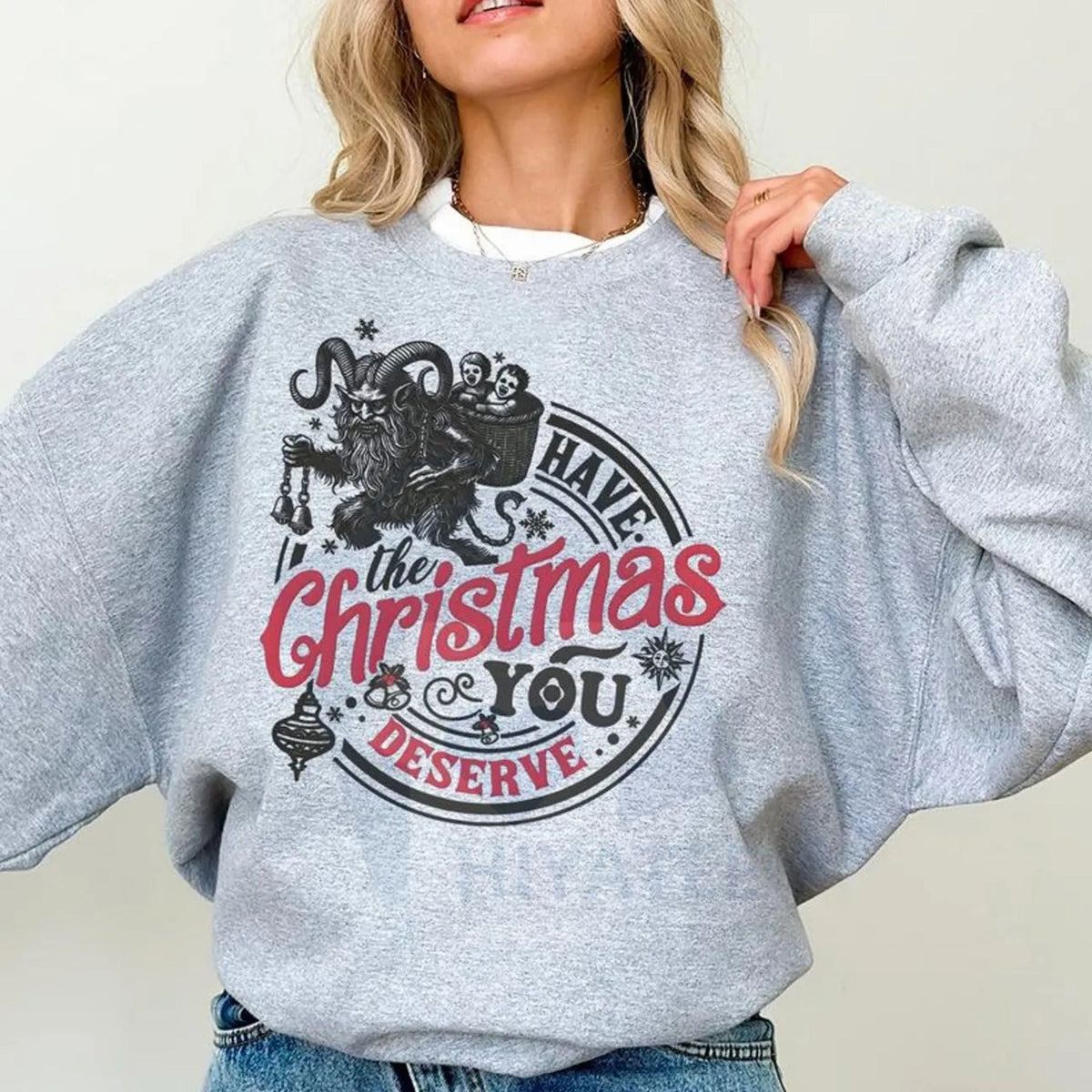 Krampus Christmas Sweatshirt: Sarcastic Funny Krampusnacht Crewneck, Dark Horror Xmas, Dark Humor Sweater, Trending 25 | Sweatshirt | Wiccan Center