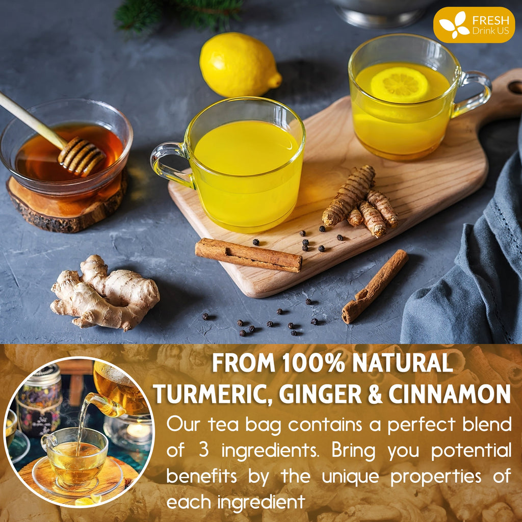 Turmeric, Ginger, Cinnamon Tea, Tea Bags, 100% Natural, Hand-made Blend of Turmeric, Ginger, and Cinnamon. Eco-conscious Tea Bags. Turmeric Ginger Herbal Tea. No Sugar, No Caffeine, No Gluten, Vegan. | Tea | Wiccan Center