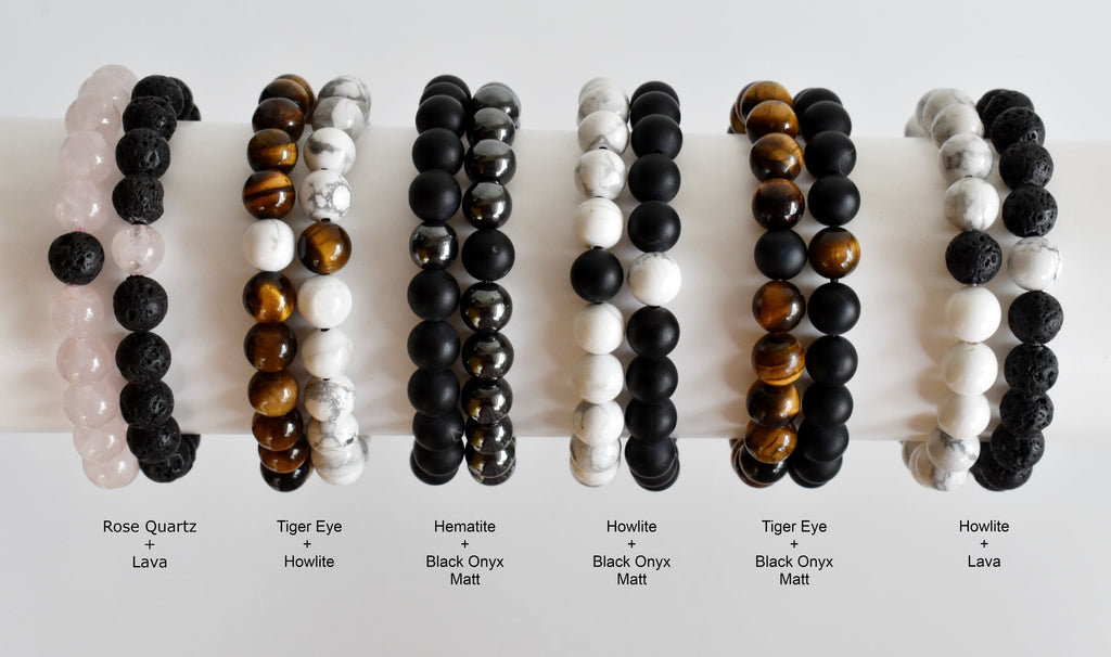 Tiger Eye Black Onyx Matt Couple Bracelets, Anniversary Gift (Focus and Creativity) | Bracelets | Wiccan Center