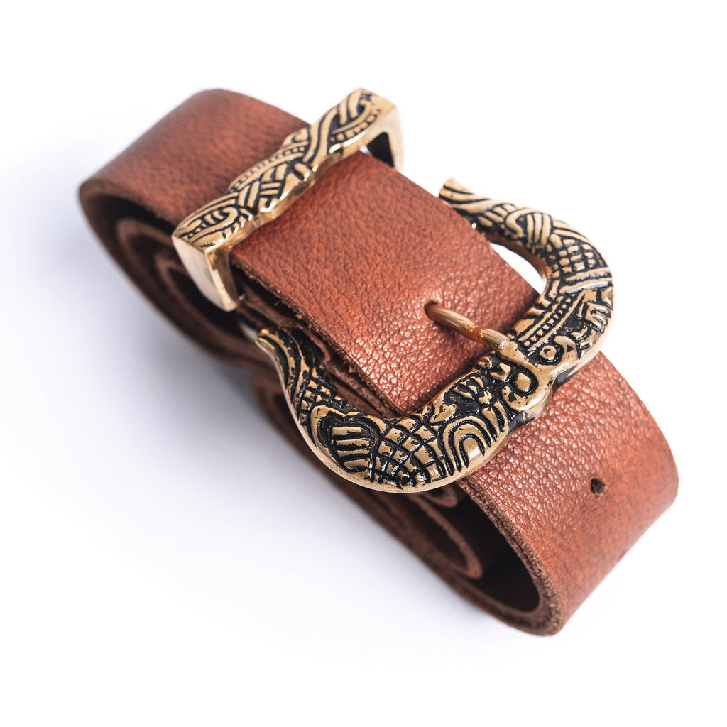 Viking Leather Belt – Brass Buckle Medieval Belt