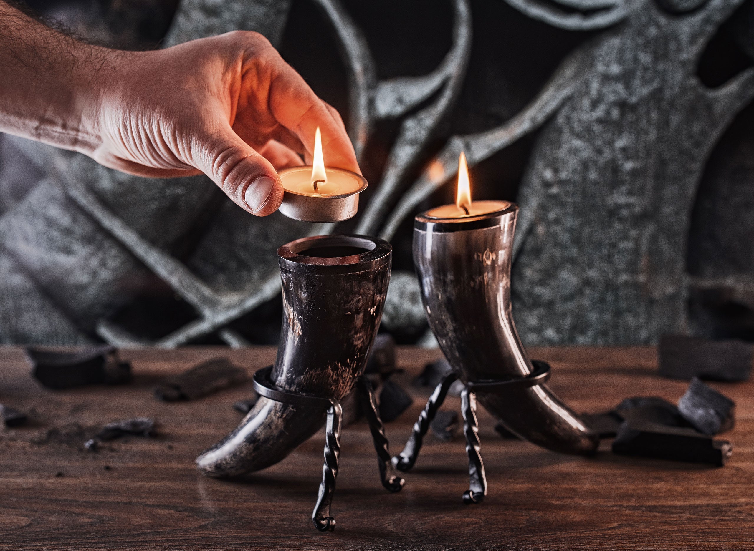 Viking Candle Holders – Ox Horn Tealight Set of 2