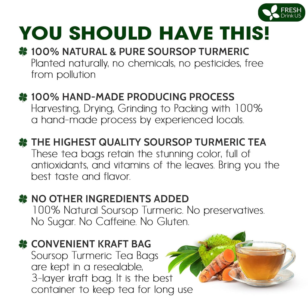 Premium Soursop Turmeric Tea Bags | Blend of Soursop Leaves, and Turmeric Root | Tea | Wiccan Center