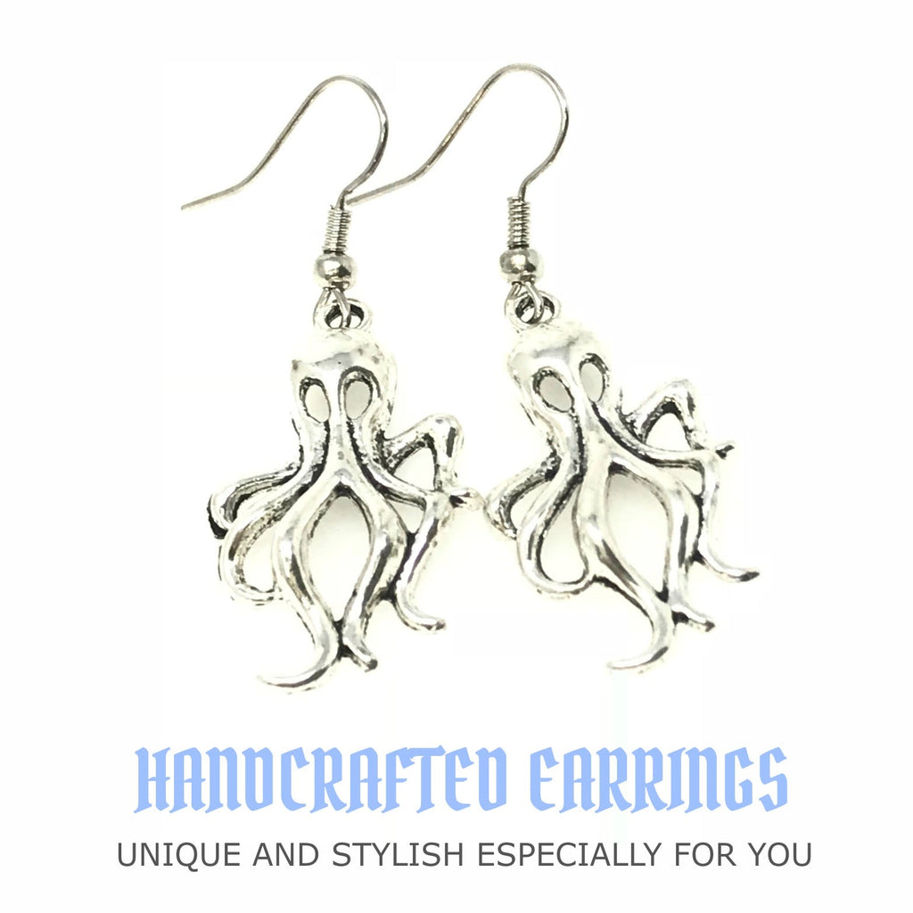 Kraken Earrings Silver Octopus Tentacle Nautical Steampunk Dangle Jewelry | earrings | Wiccan Center