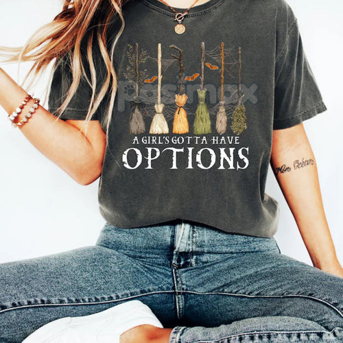 'A Girl Gotta Have Options' Witches Halloween Shirt – Retro Halloween T Shirt, Funny Witch Tee, Empowered Spooky Season Apparel | T-Shirt | Wiccan Center