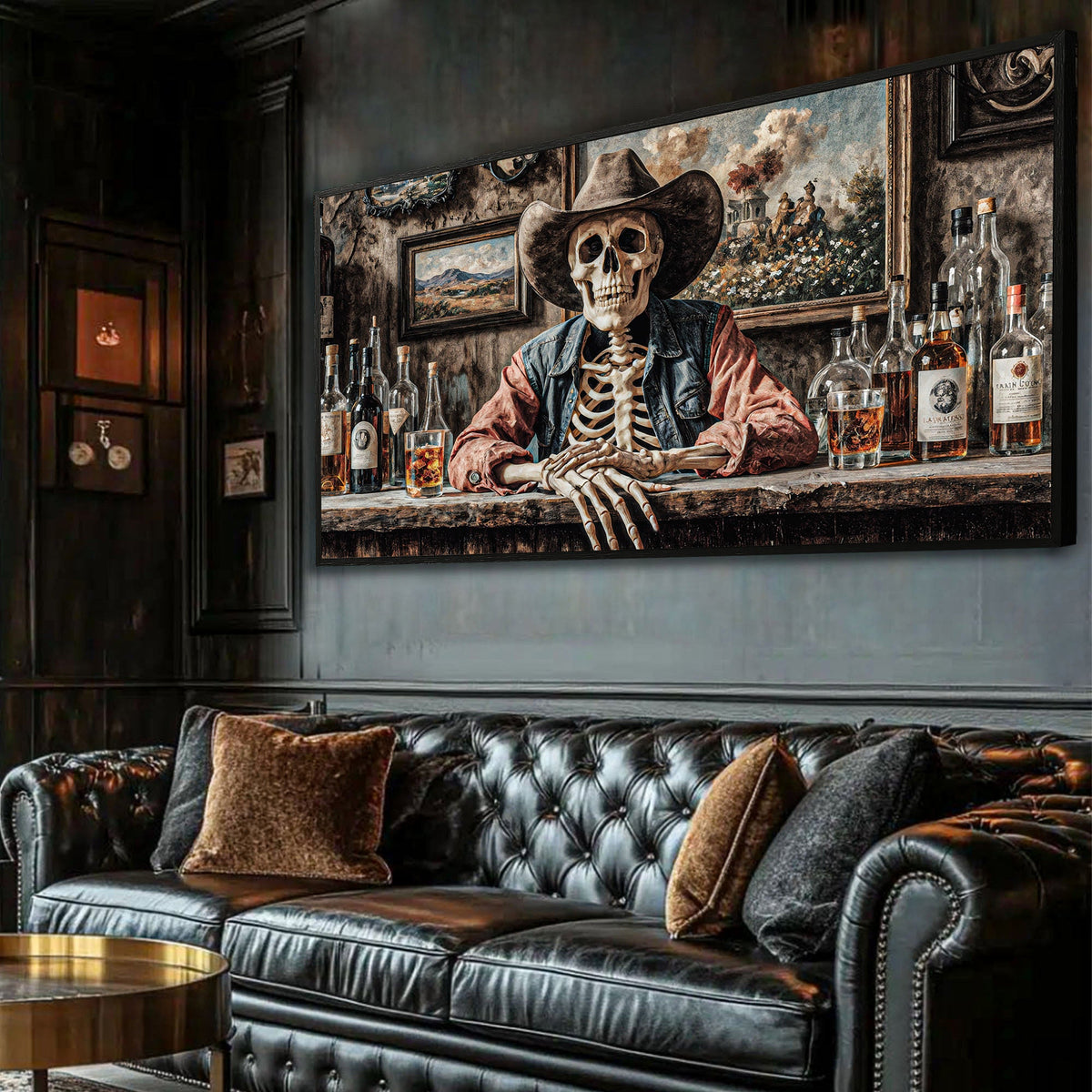 Skeleton Cowboy Barman At Western Saloon Wall Art | Canvas | Wiccan Center