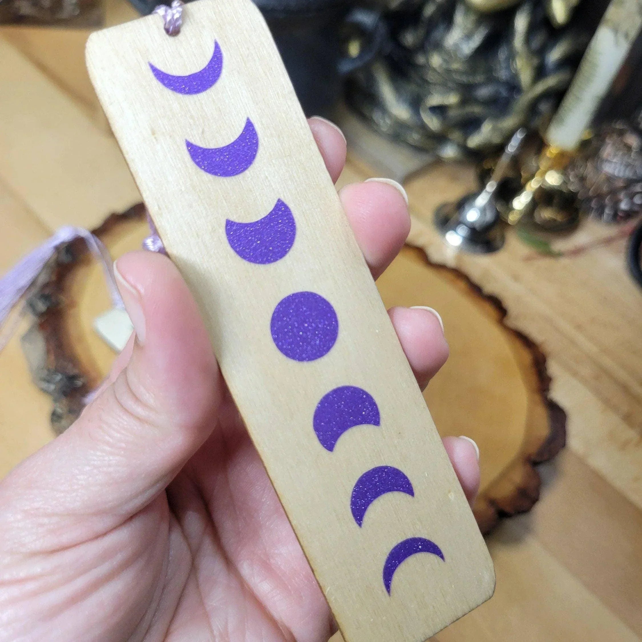 Moon Phases Wood Bookmark